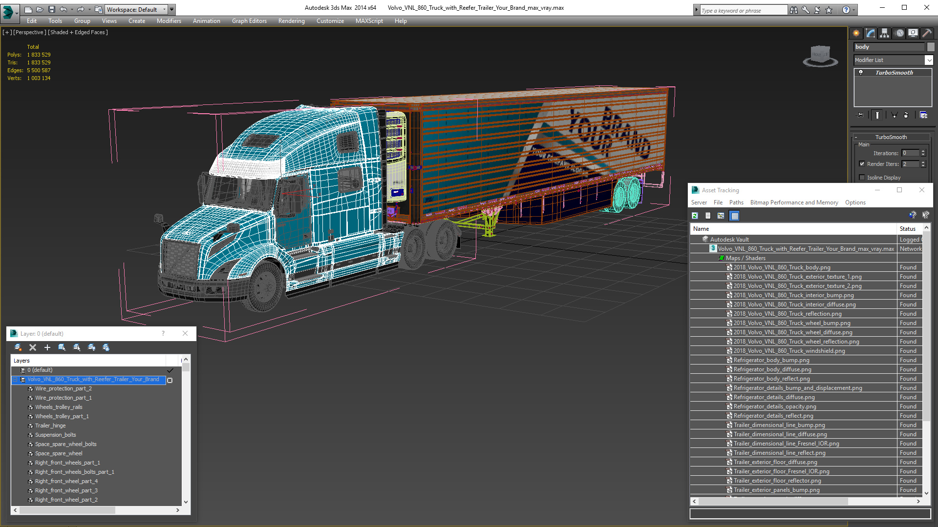 3D model Volvo VNL 860 Truck with Reefer Trailer Your Brand