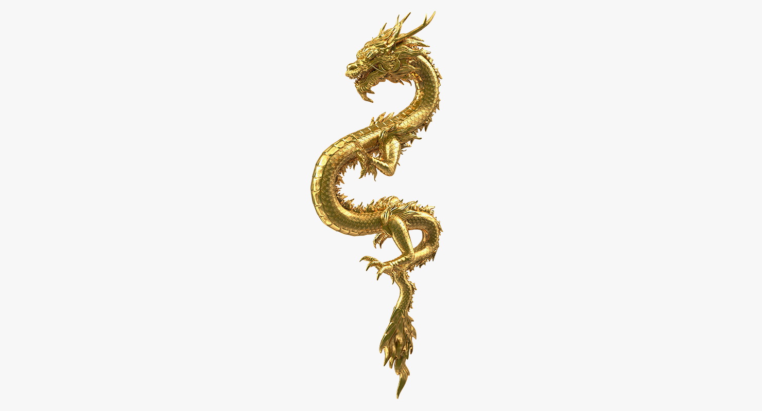3D Golden Chinese Dragon Zodiac Sign model