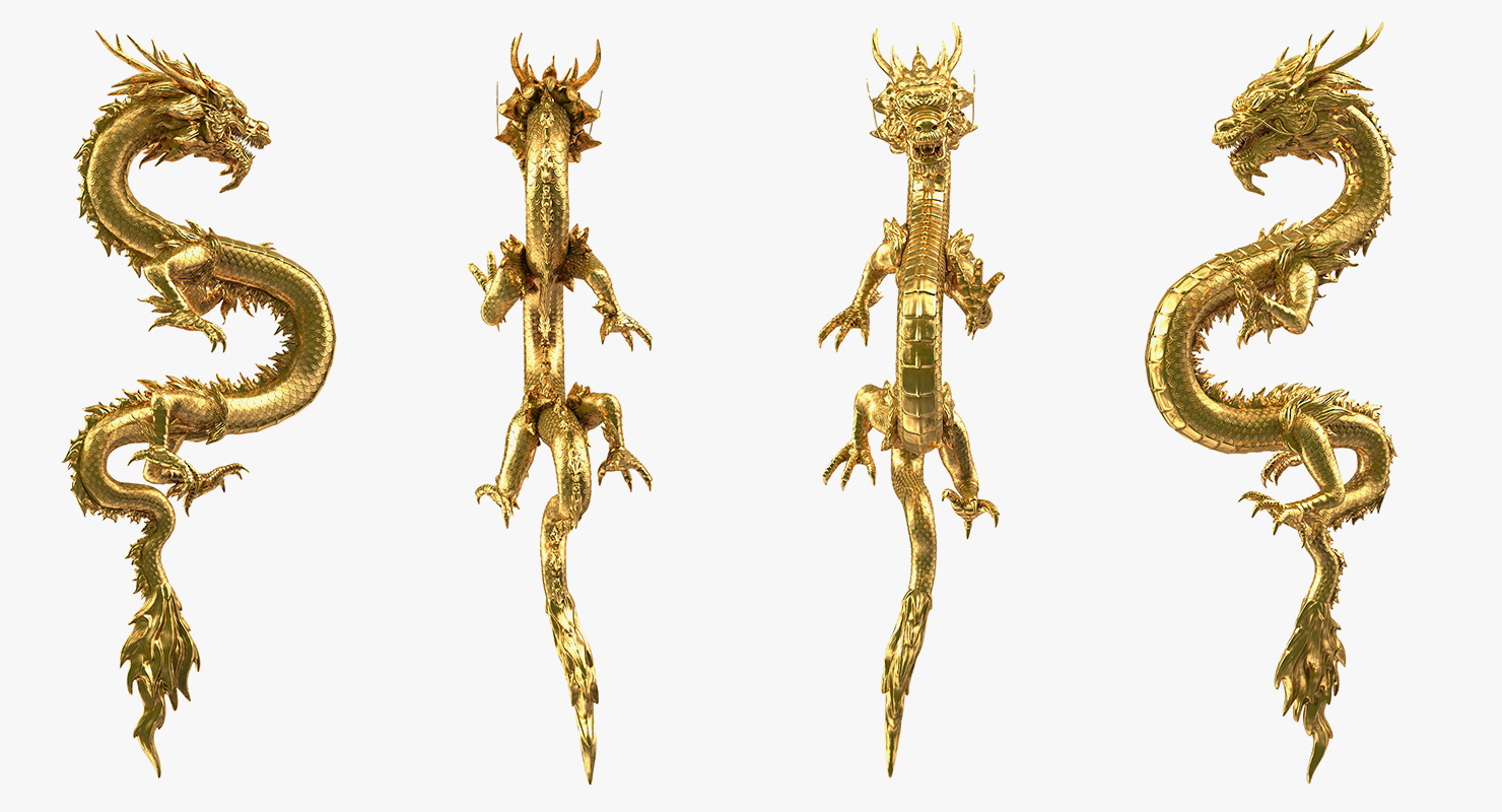 3D Golden Chinese Dragon Zodiac Sign model