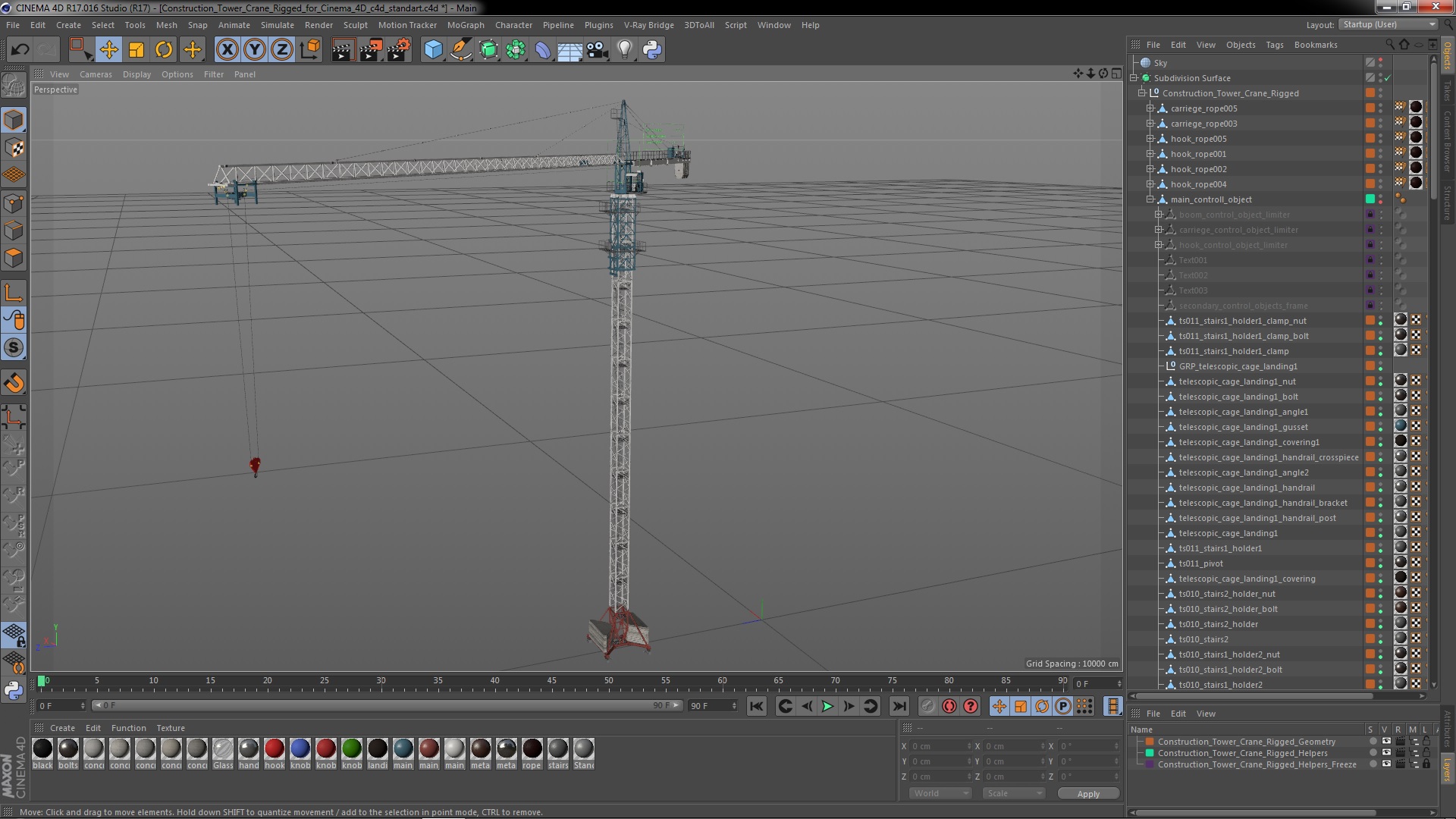 3D model Construction Tower Crane Rigged for Cinema 4D