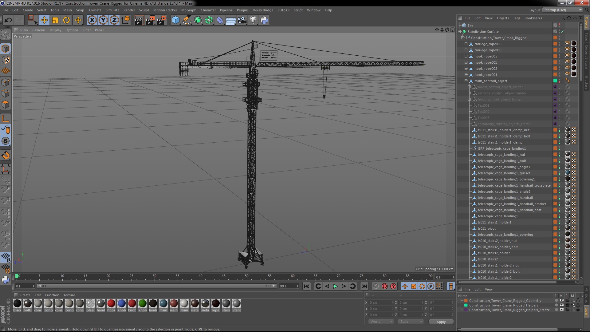 3D model Construction Tower Crane Rigged for Cinema 4D