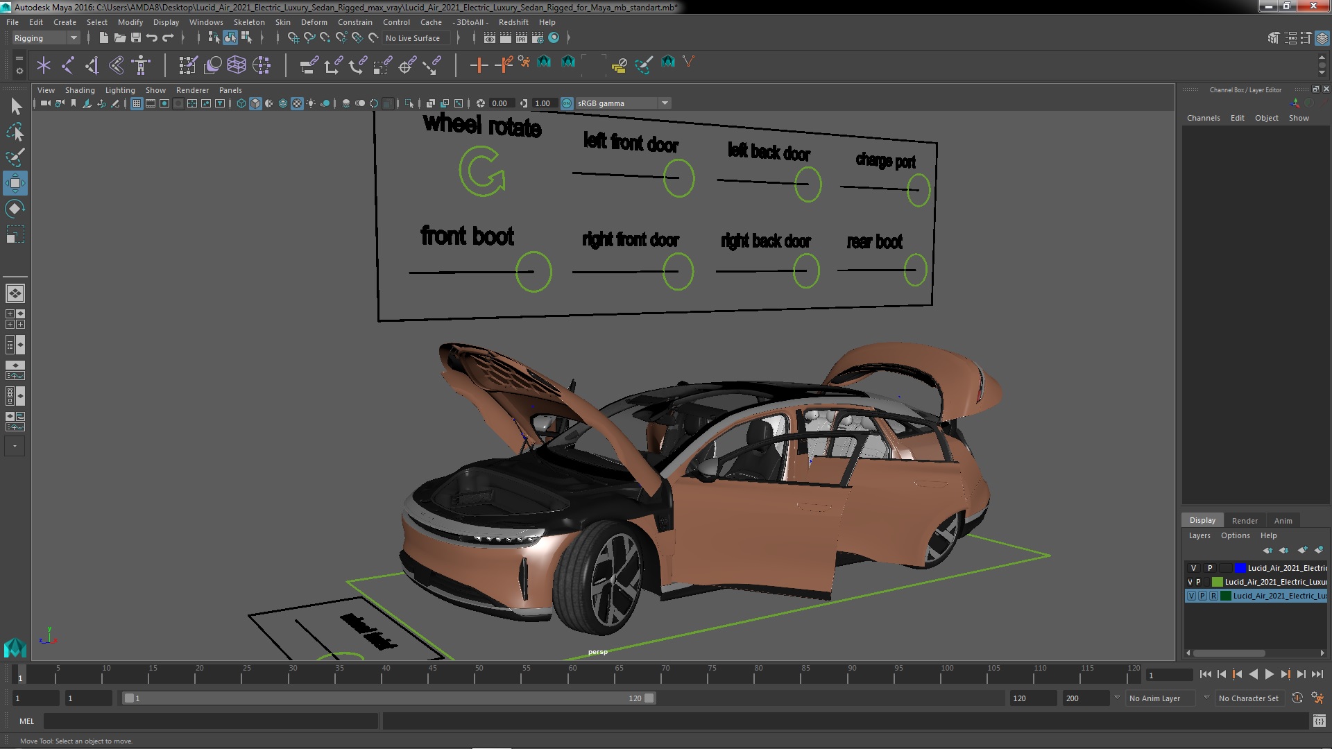 Lucid Air 2021 Electric Luxury Sedan Rigged for Maya 3D