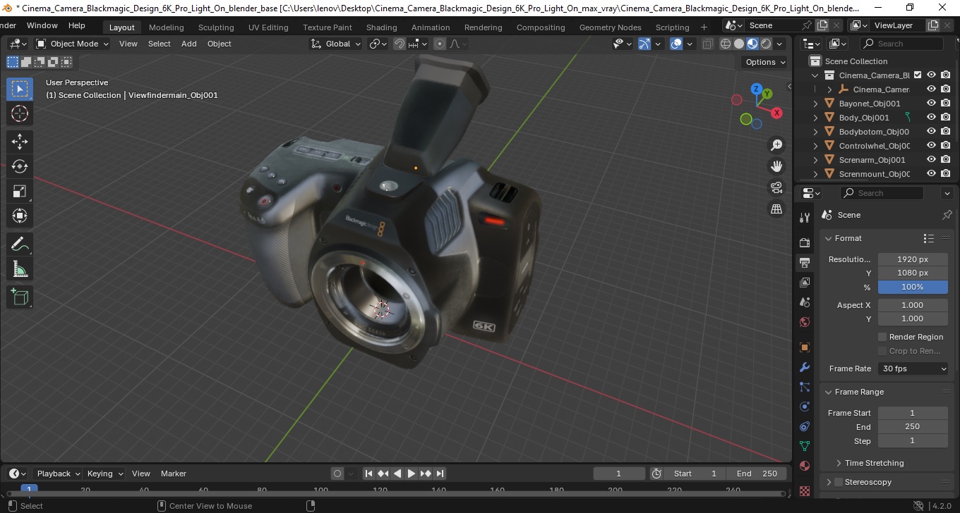 Cinema Camera Blackmagic Design 6K Pro Light On 3D
