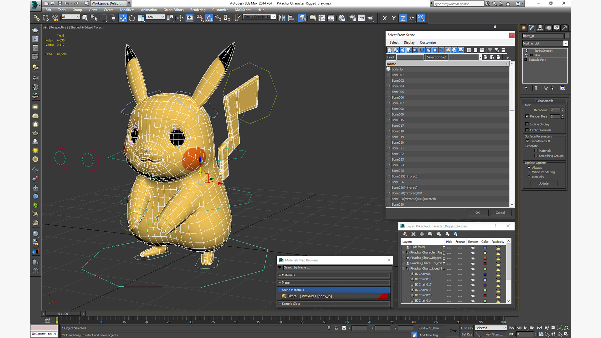 3D Pikachu Character Rigged for Maya model