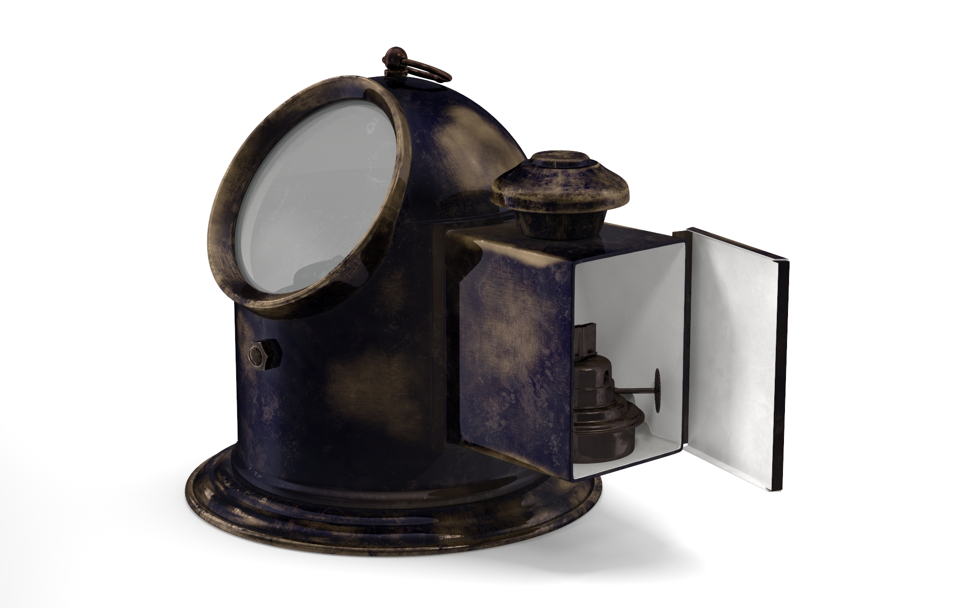 Antique Nautical Ship Gimbal Compass Black Open 3D