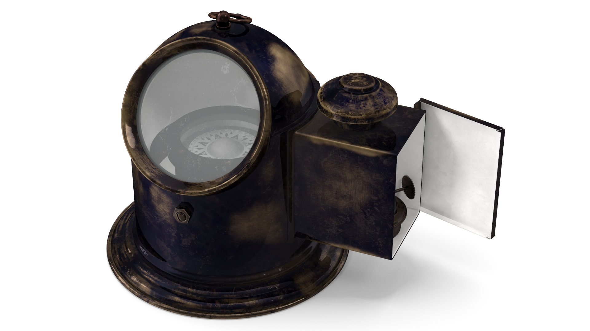 Antique Nautical Ship Gimbal Compass Black Open 3D