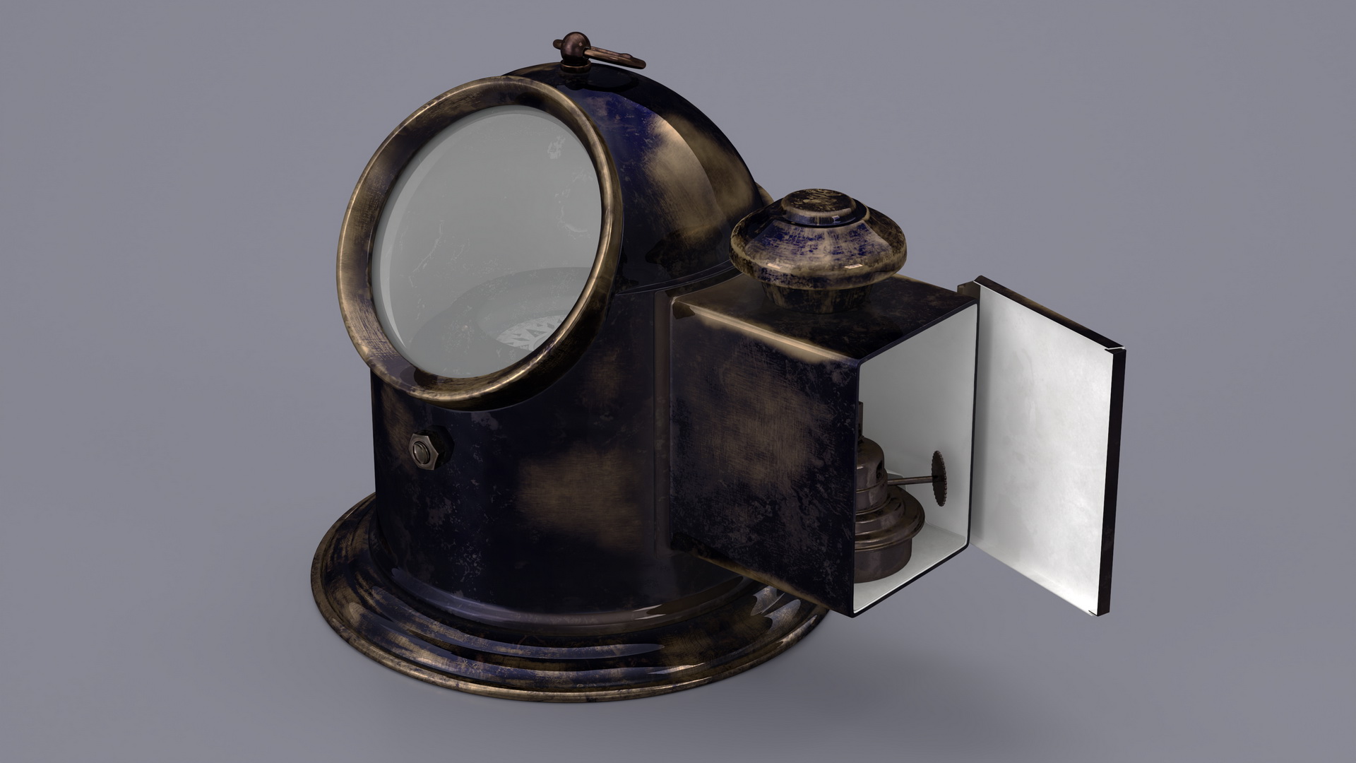 Antique Nautical Ship Gimbal Compass Black Open 3D