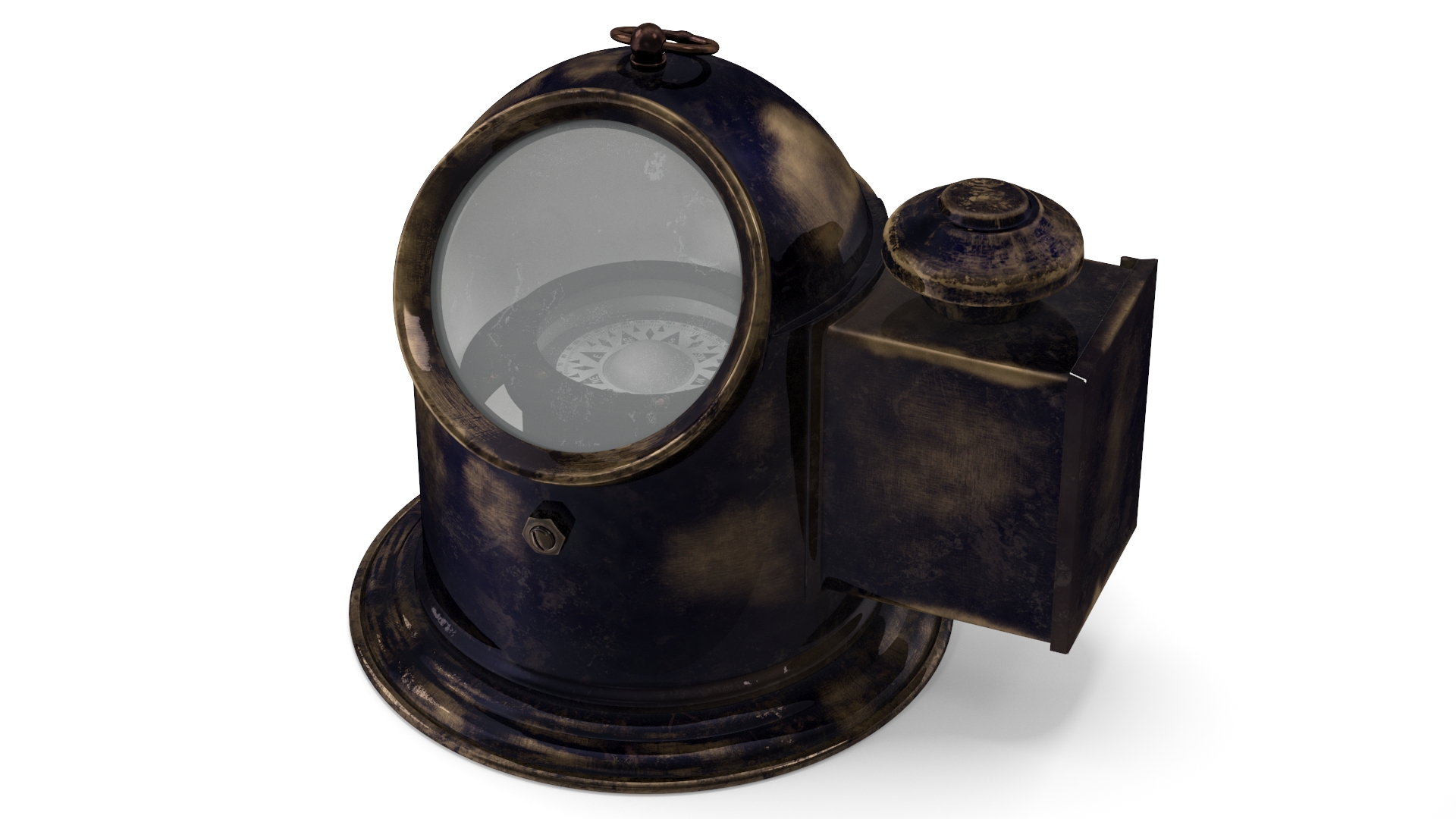 Antique Nautical Ship Gimbal Compass Black Open 3D