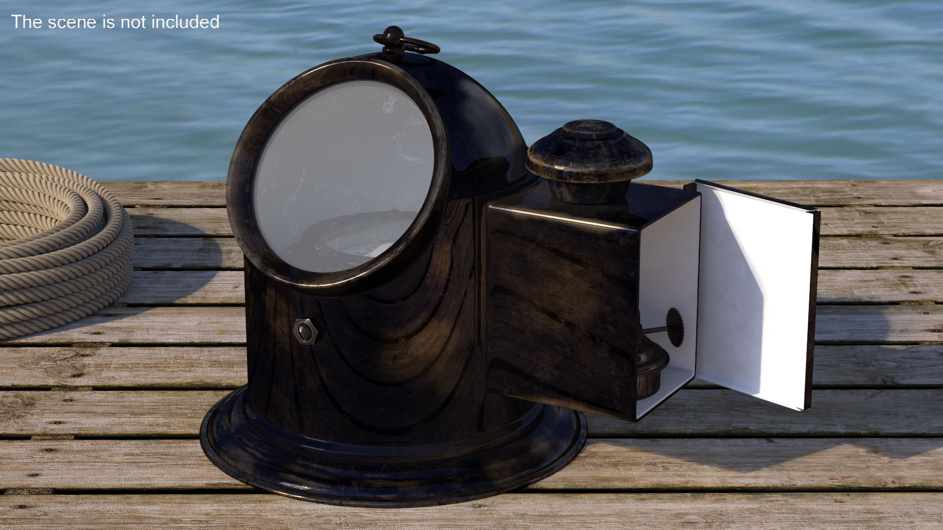 Antique Nautical Ship Gimbal Compass Black Open 3D
