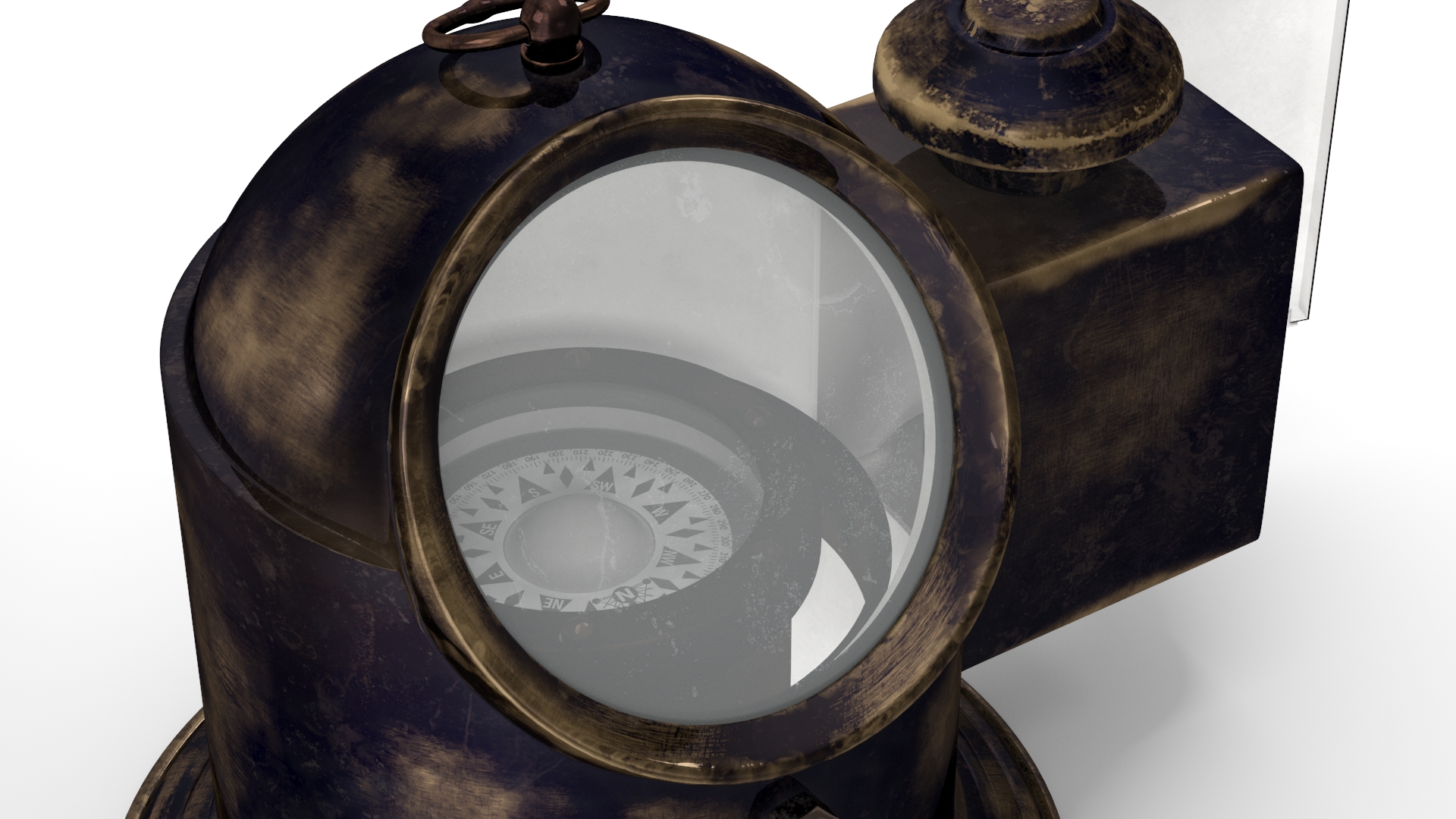 Antique Nautical Ship Gimbal Compass Black Open 3D