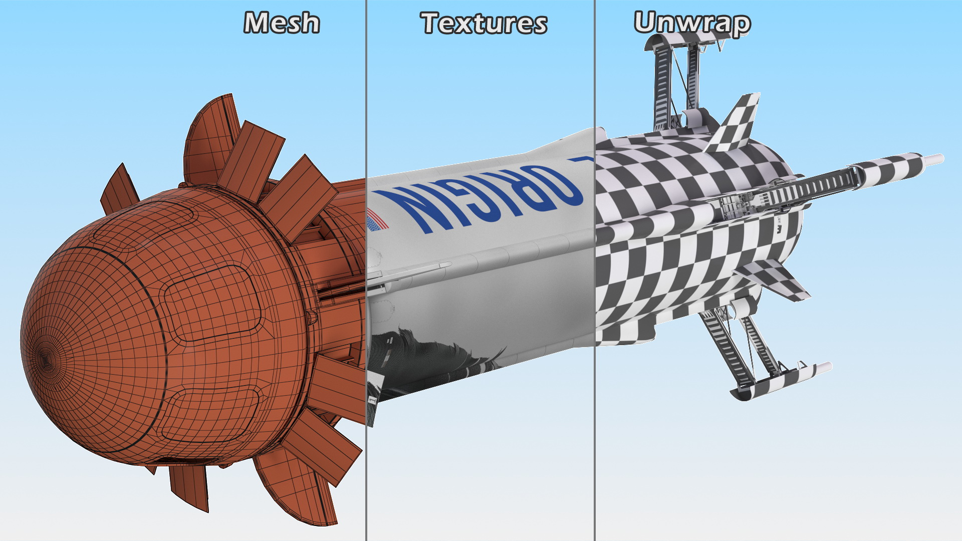 3D Blue Origin New Shepard Rocket Booster with Crew Capsule