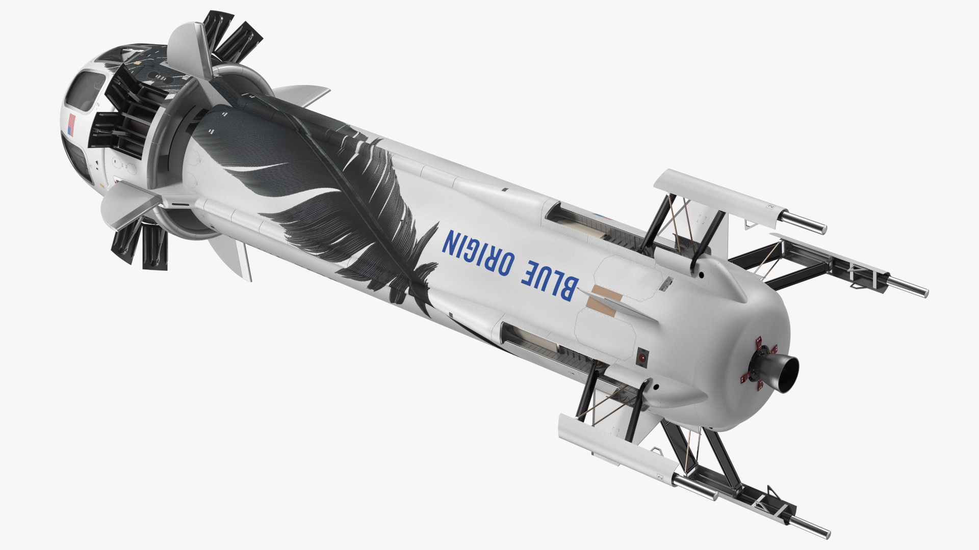3D Blue Origin New Shepard Rocket Booster with Crew Capsule