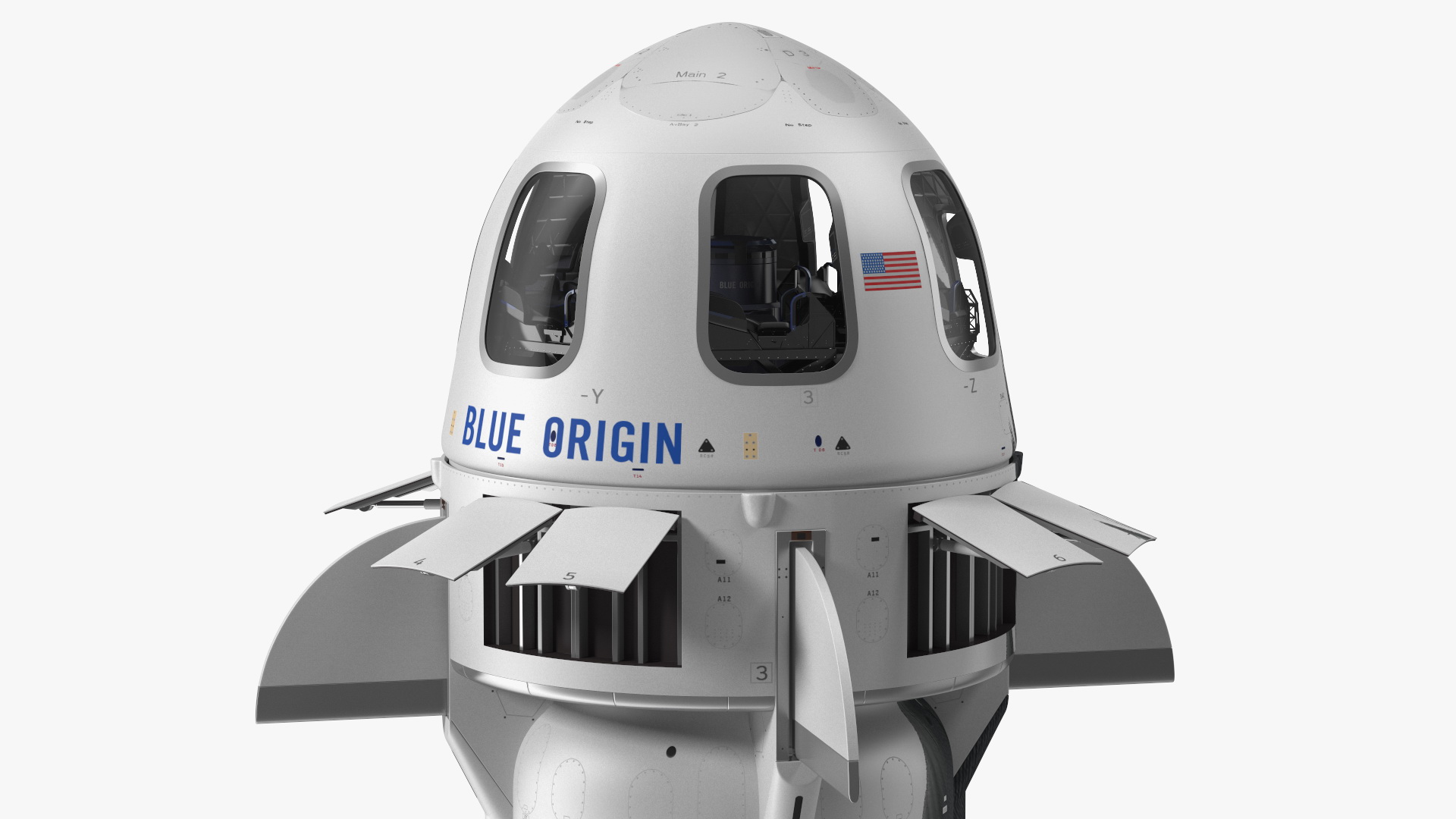 3D Blue Origin New Shepard Rocket Booster with Crew Capsule