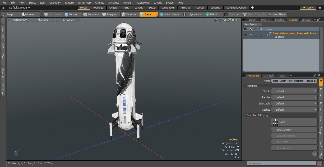 3D Blue Origin New Shepard Rocket Booster with Crew Capsule