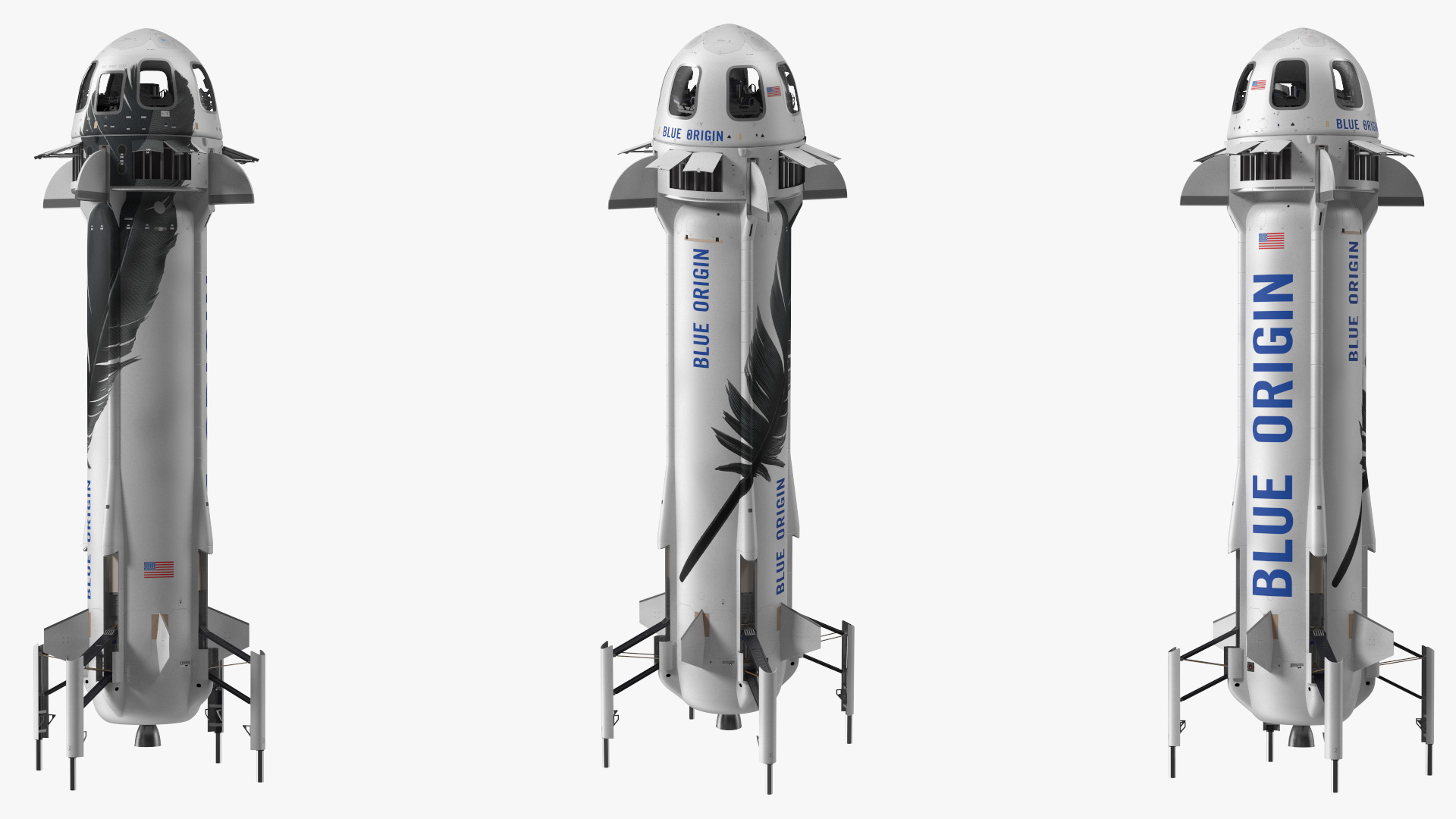 3D Blue Origin New Shepard Rocket Booster with Crew Capsule