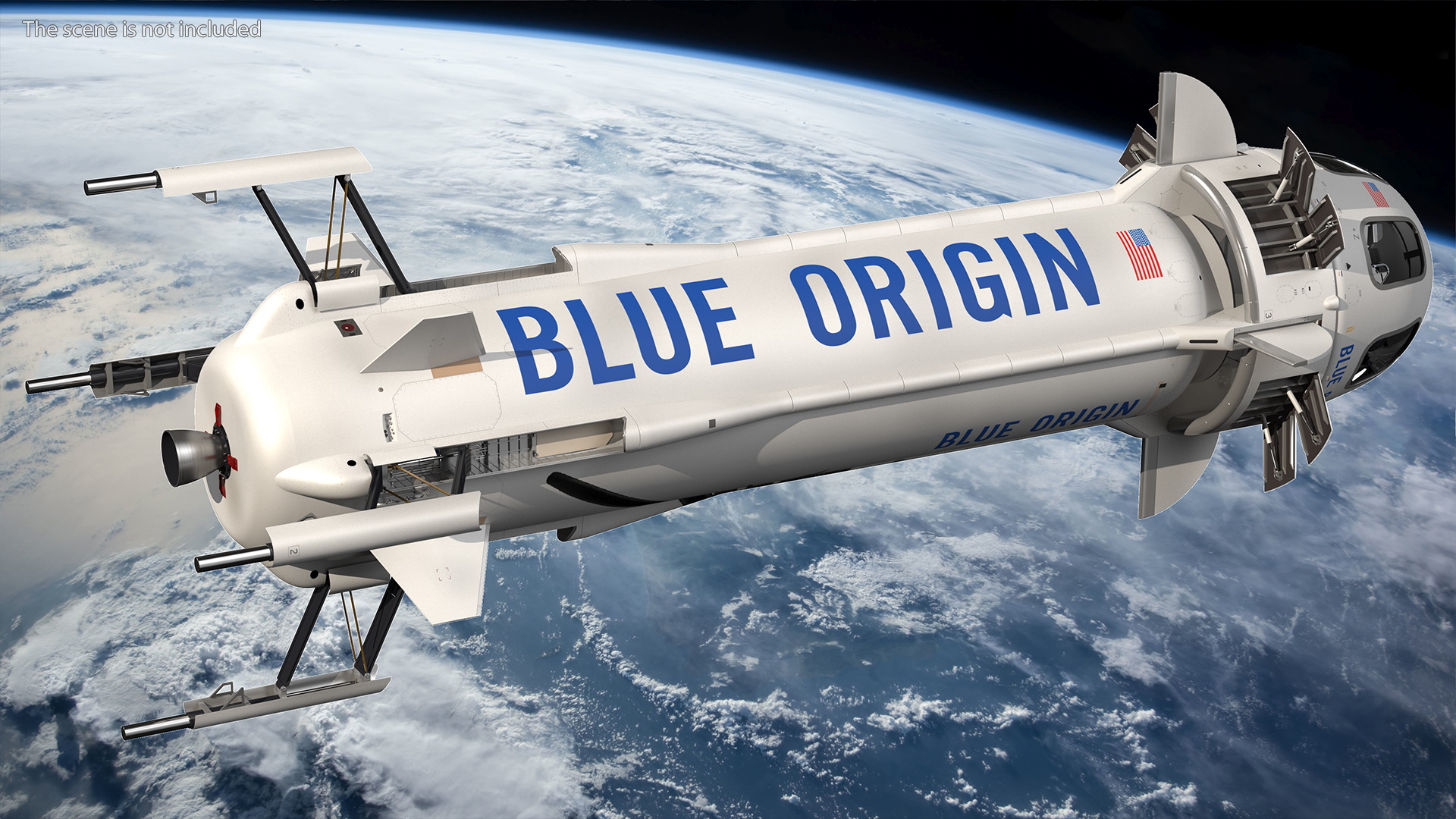 3D Blue Origin New Shepard Rocket Booster with Crew Capsule