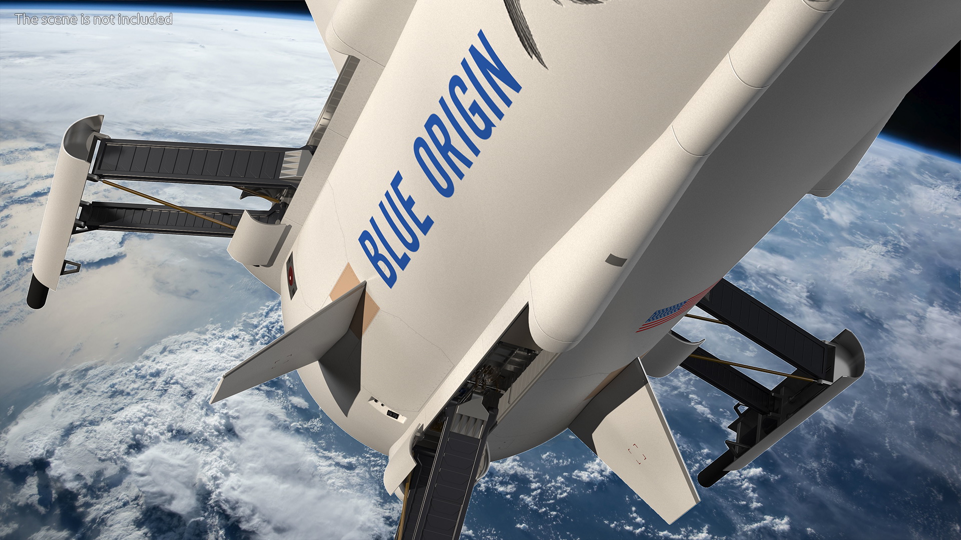 3D Blue Origin New Shepard Rocket Booster with Crew Capsule
