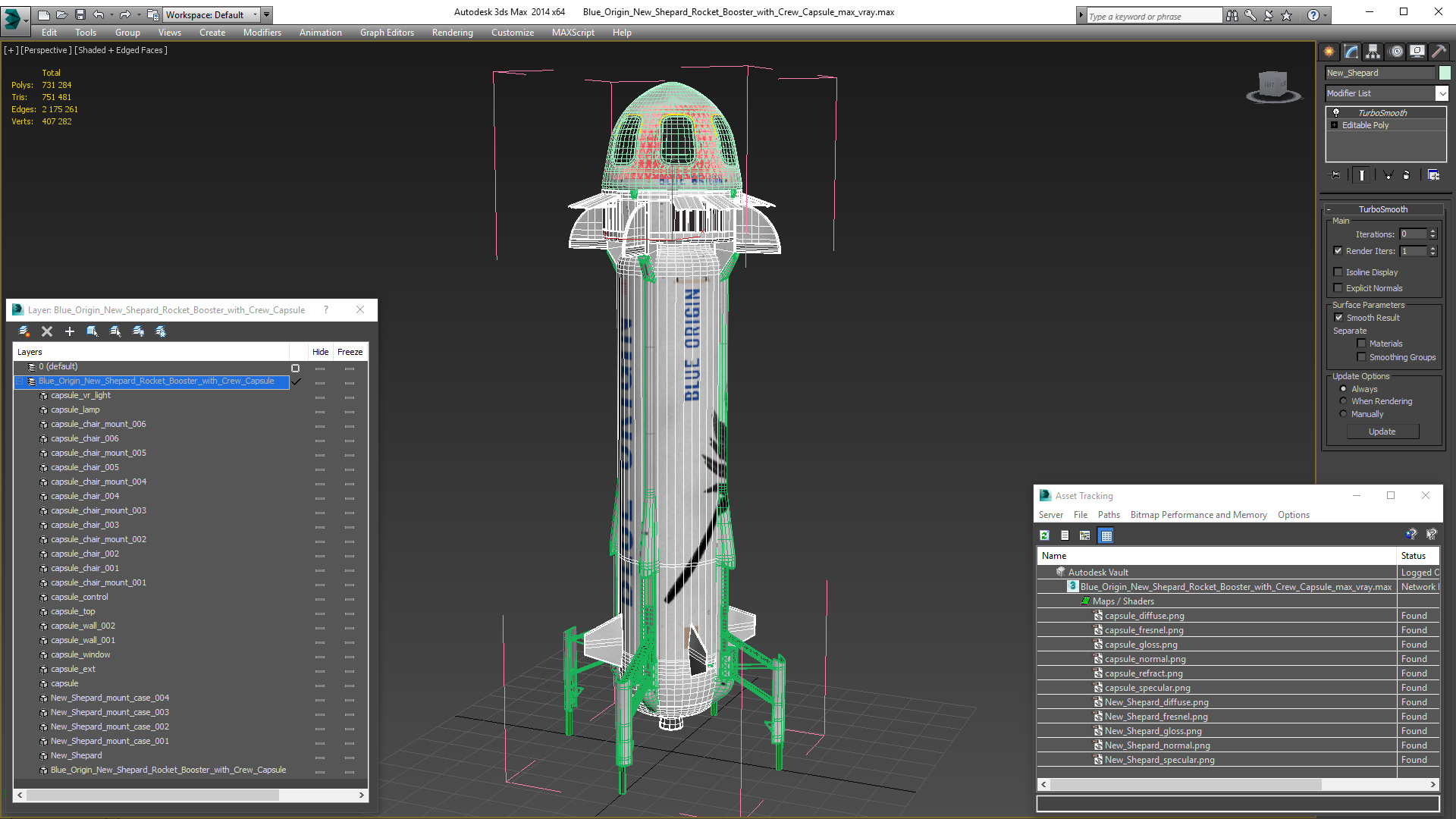 3D Blue Origin New Shepard Rocket Booster with Crew Capsule