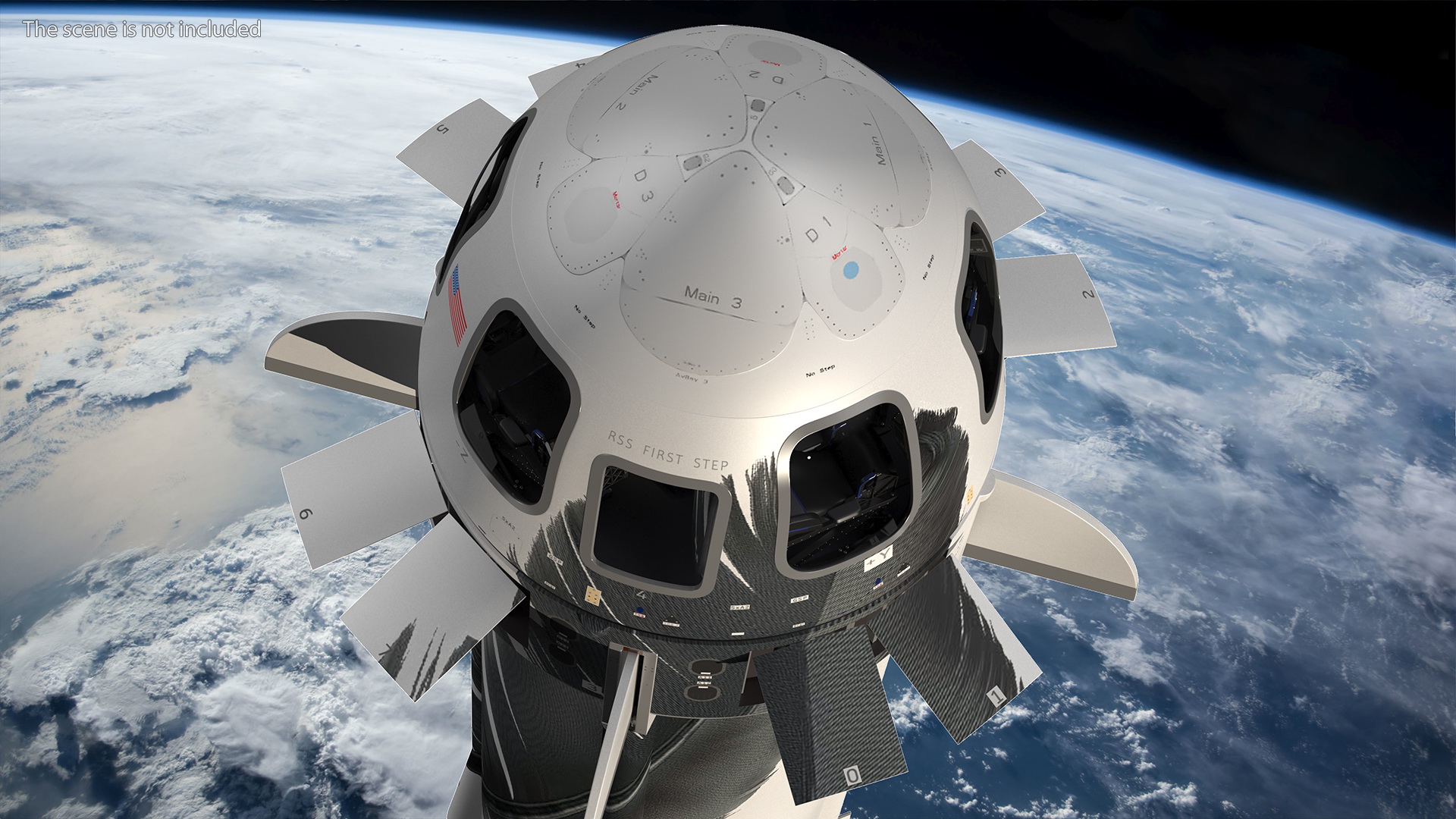 3D Blue Origin New Shepard Rocket Booster with Crew Capsule