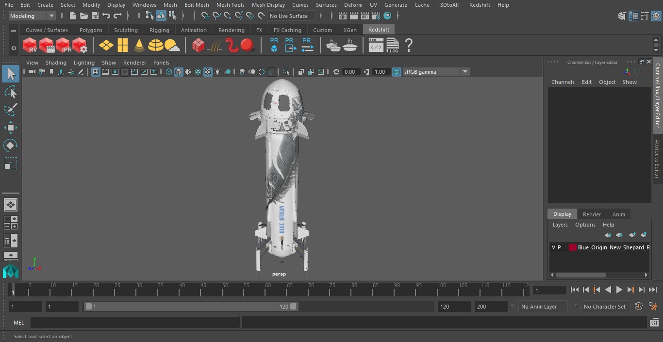 3D Blue Origin New Shepard Rocket Booster with Crew Capsule