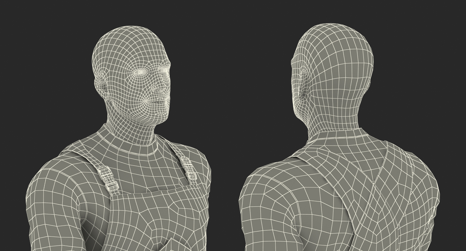 3D Worker In Blue Overalls Walking Pose