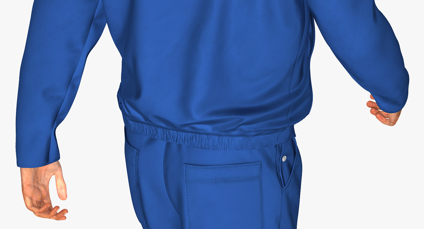 3D Worker In Blue Overalls Walking Pose