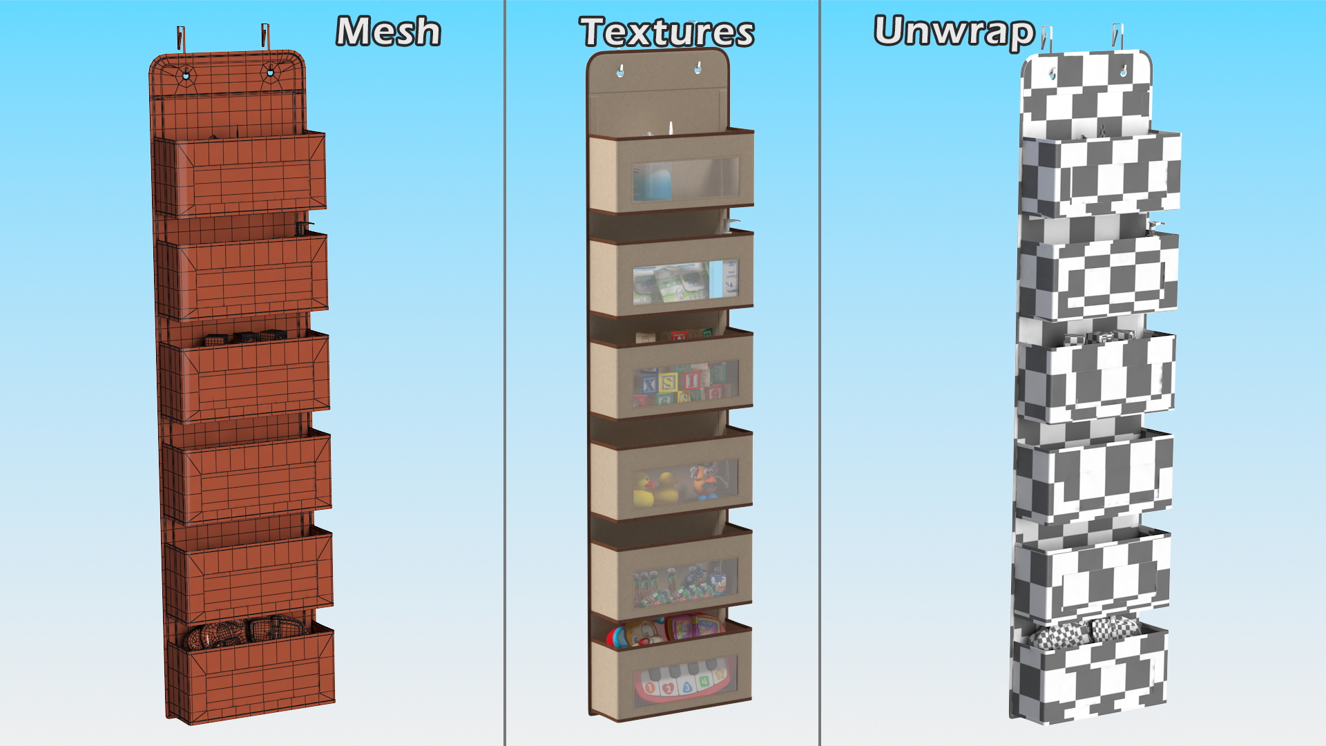 Wall Mount Storage Bags with Baby Care Products 3D