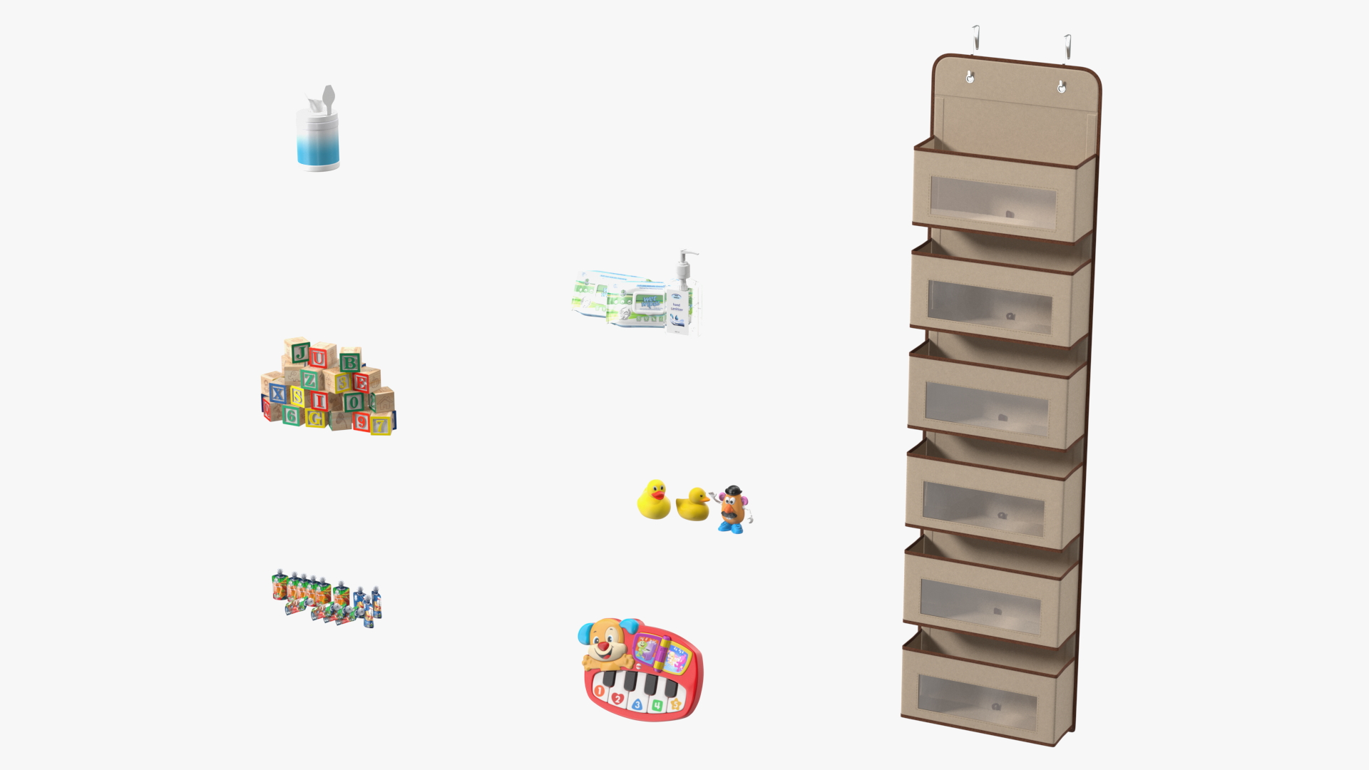 Wall Mount Storage Bags with Baby Care Products 3D