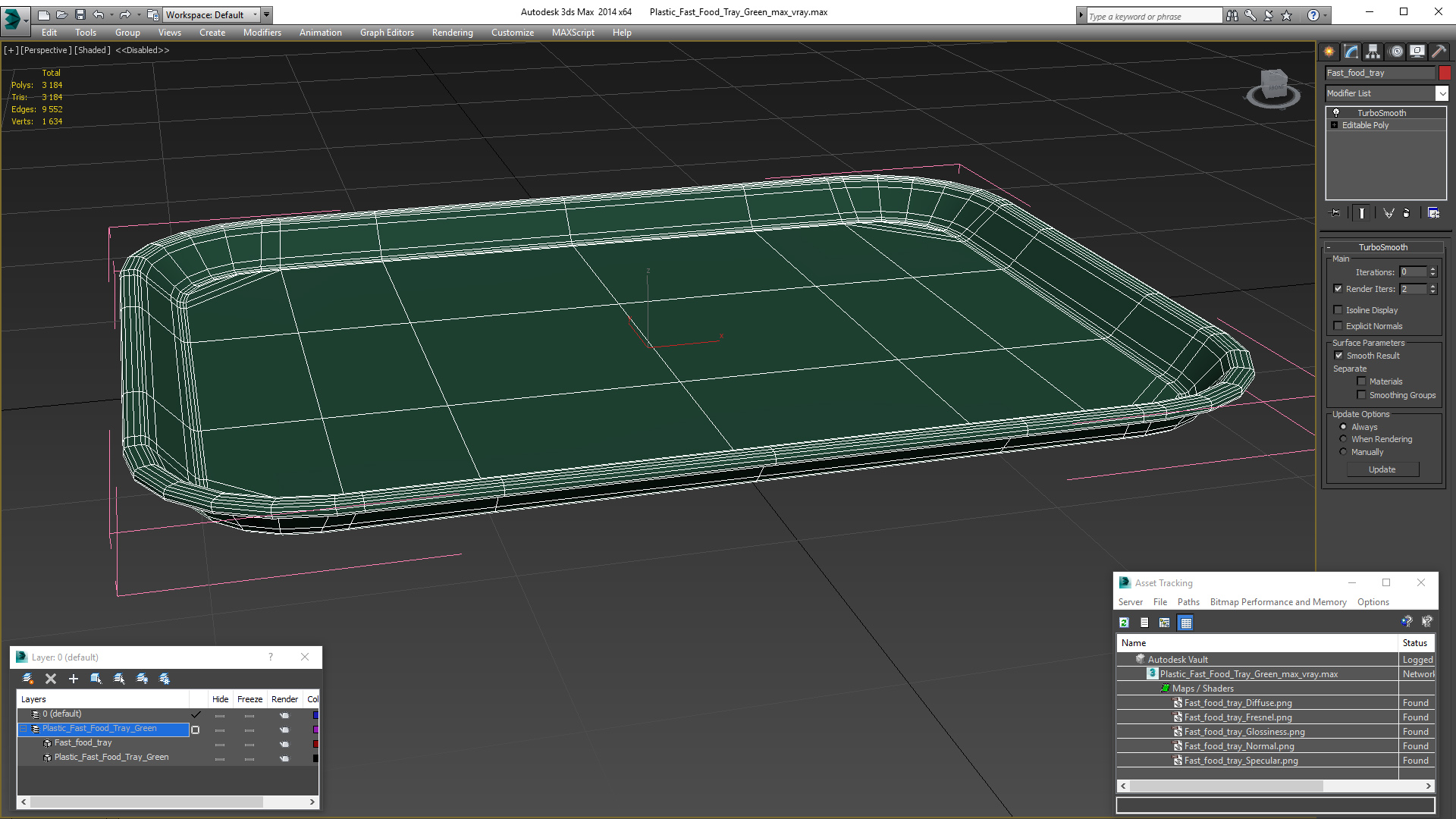 3D Plastic Fast Food Tray Green model