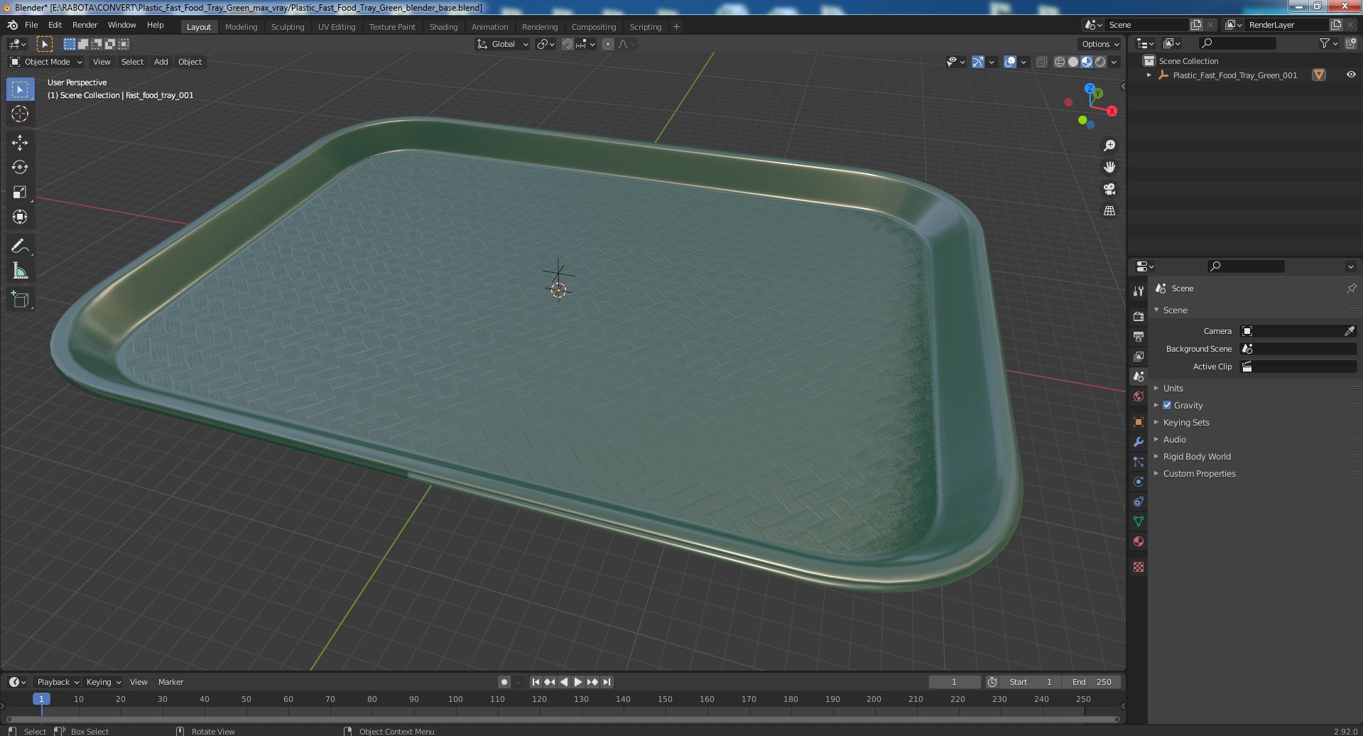 3D Plastic Fast Food Tray Green model