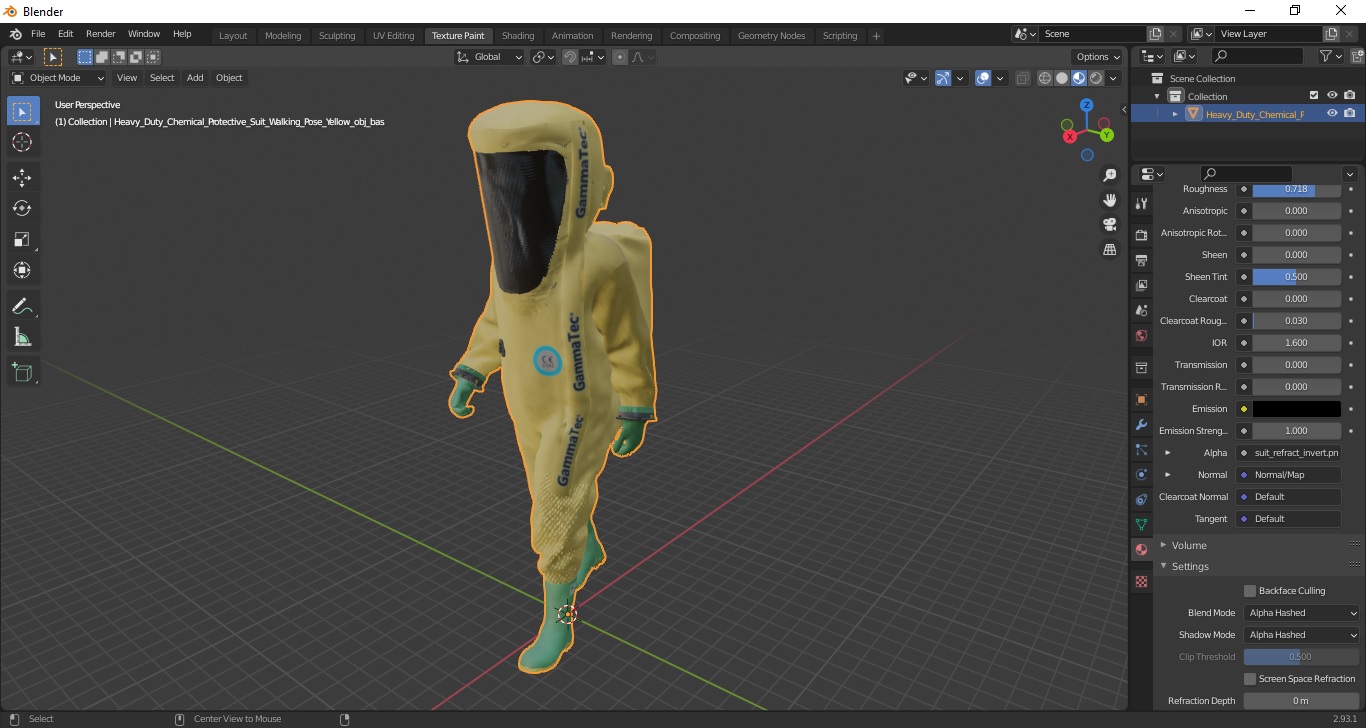 3D model Heavy Duty Chemical Protective Suit Walking Pose Yellow