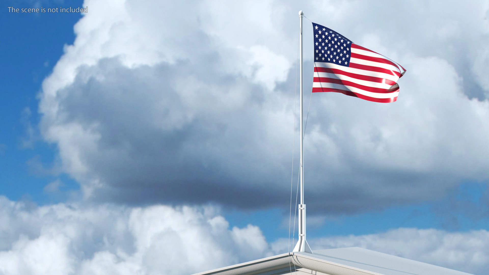 3D USA Flag on Small Flagpole