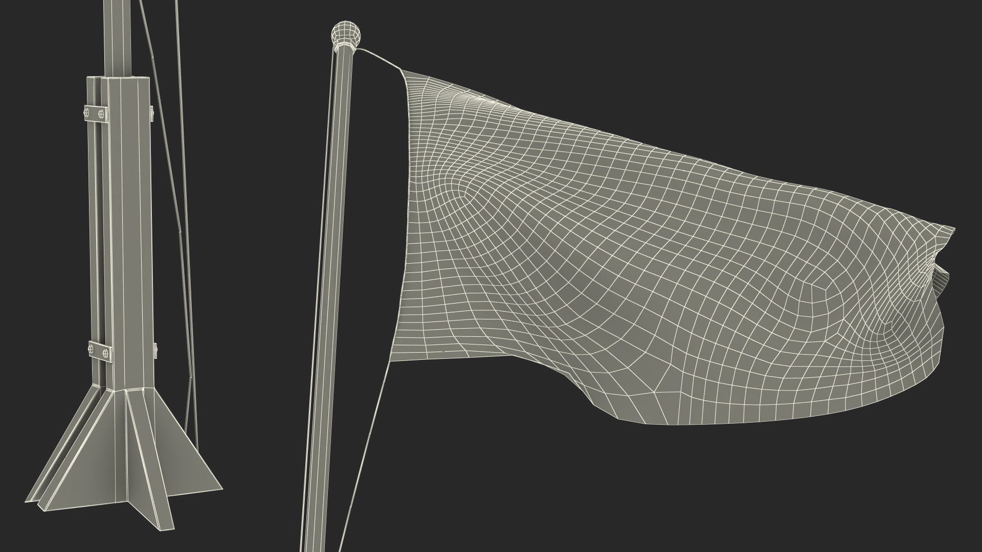 3D USA Flag on Small Flagpole