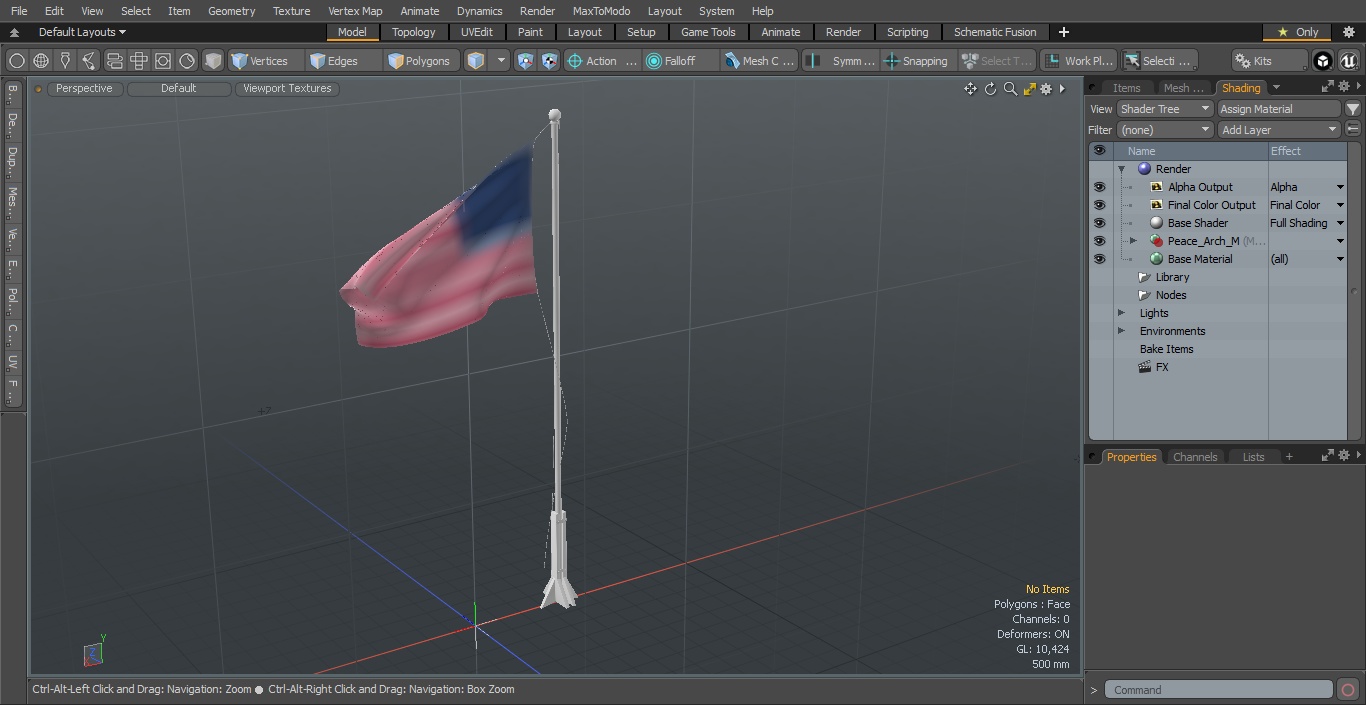 3D USA Flag on Small Flagpole