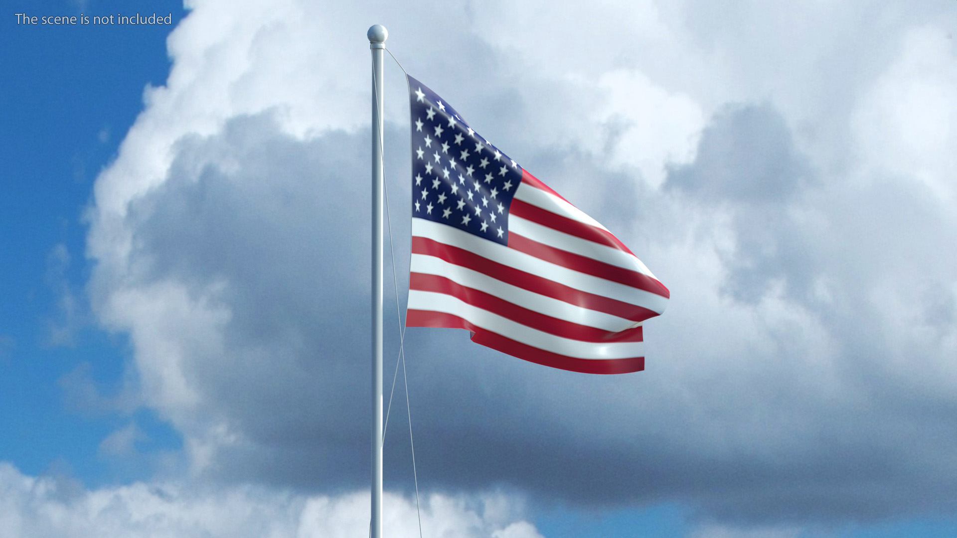 3D USA Flag on Small Flagpole