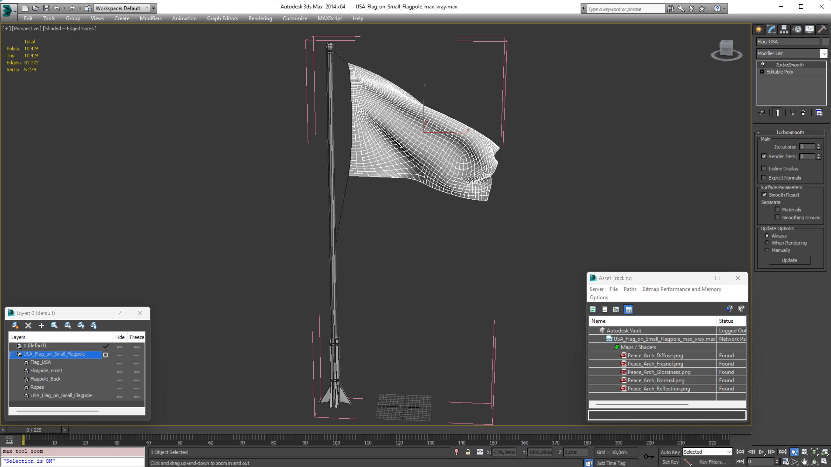 3D USA Flag on Small Flagpole