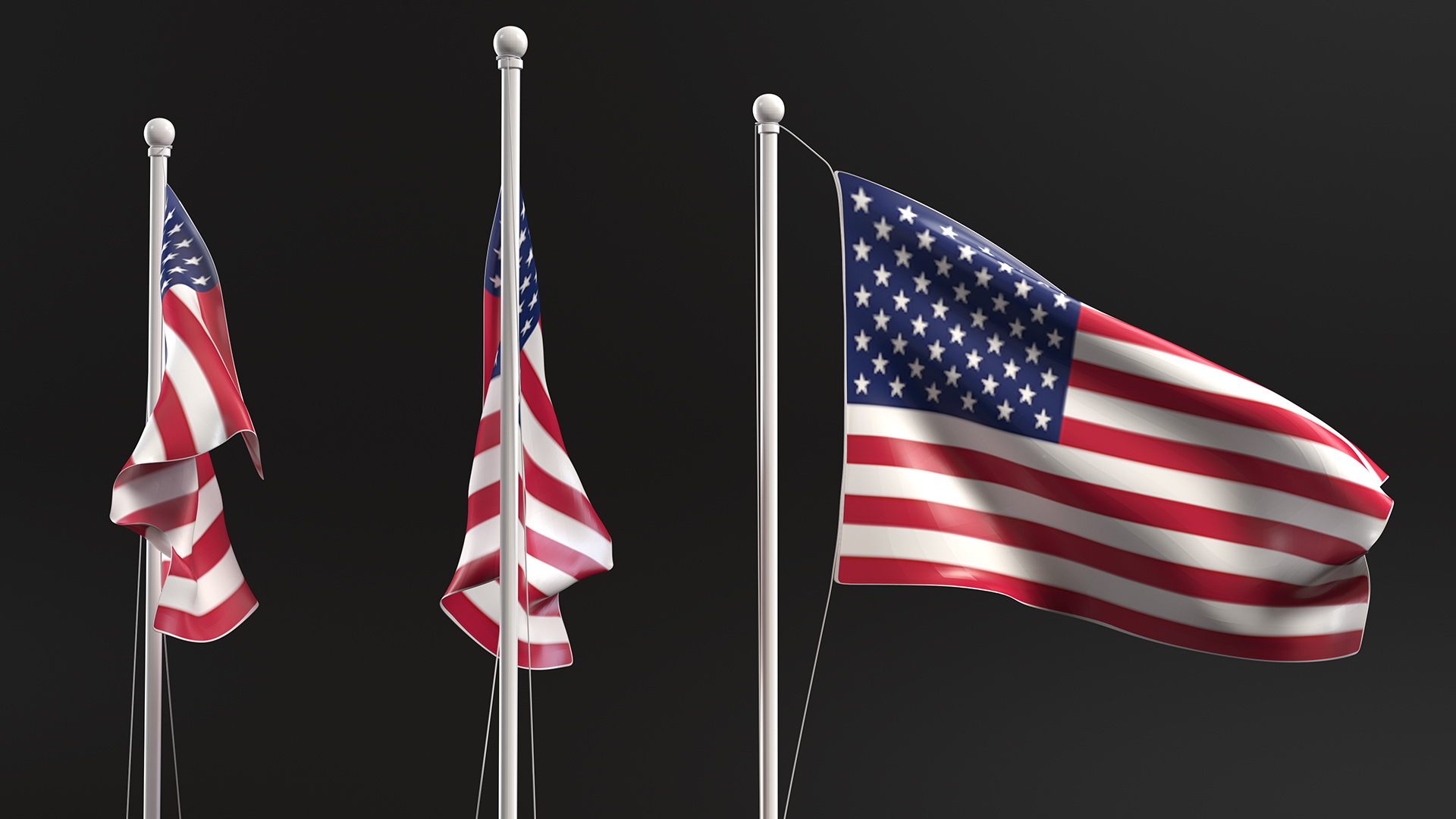 3D USA Flag on Small Flagpole