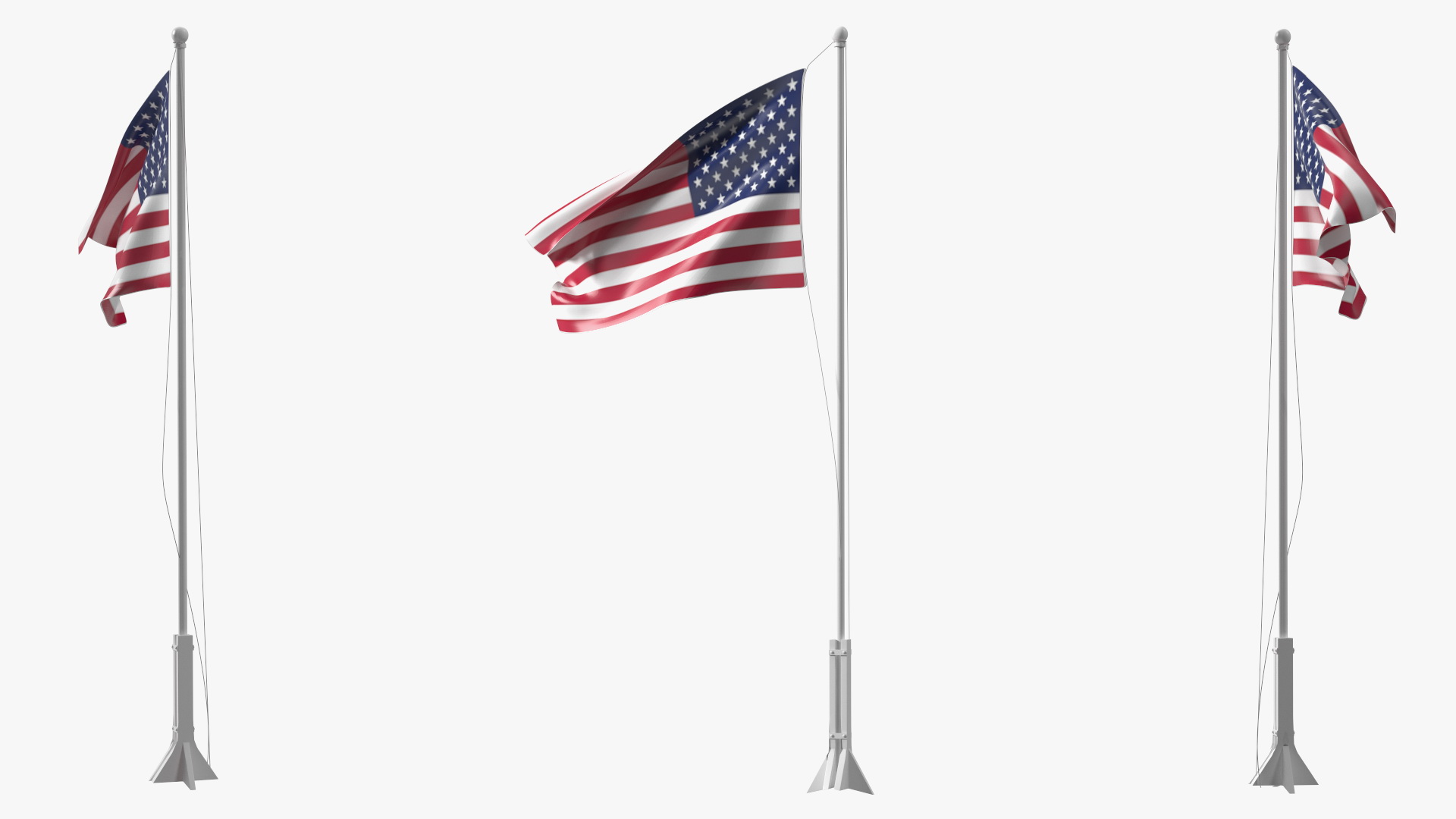 3D USA Flag on Small Flagpole