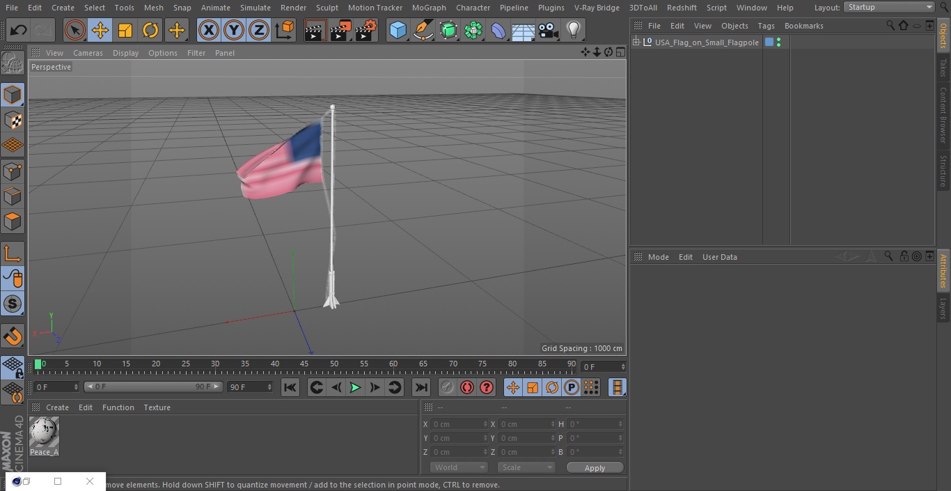 3D USA Flag on Small Flagpole