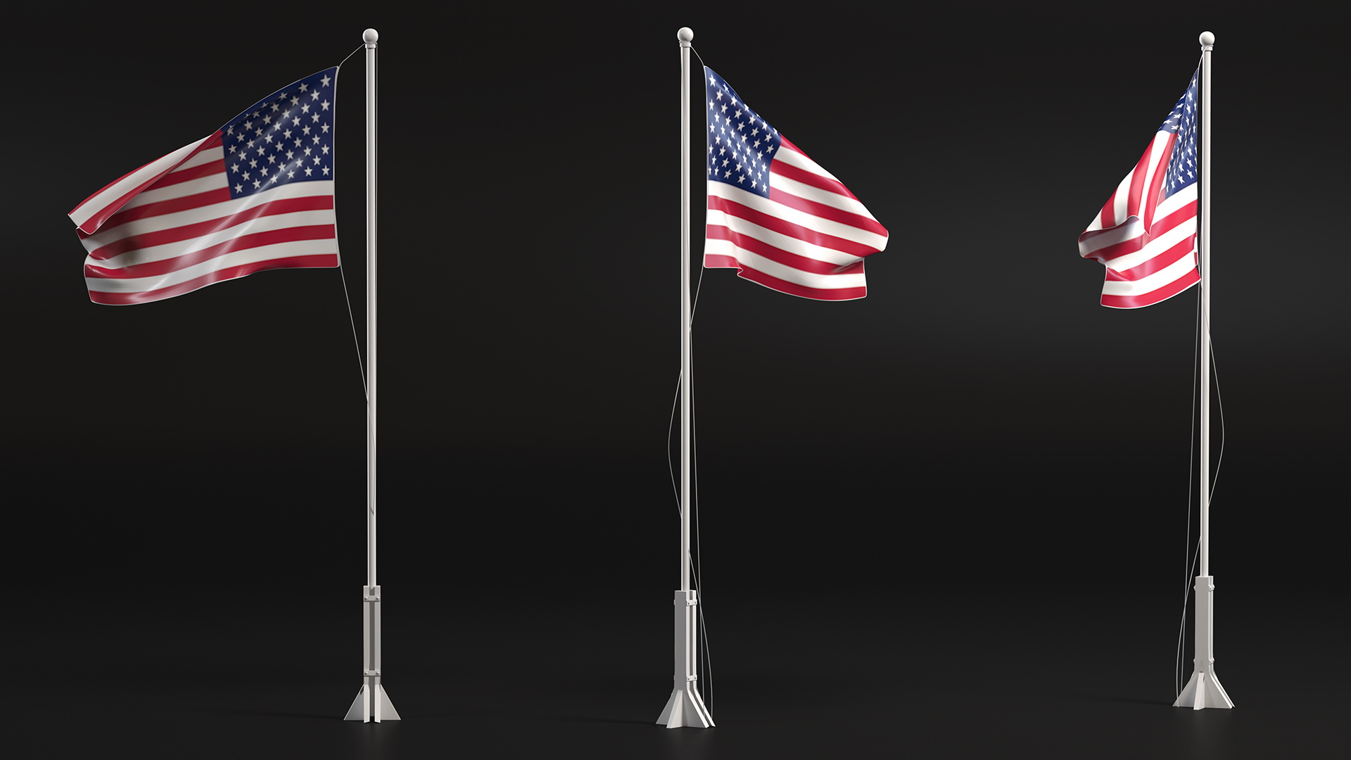 3D USA Flag on Small Flagpole
