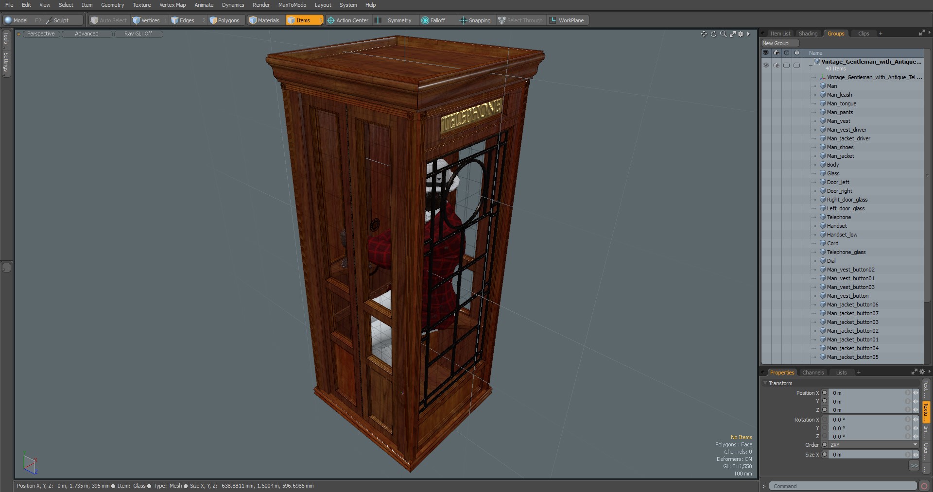 3D model Vintage Gentleman with Antique Telephone