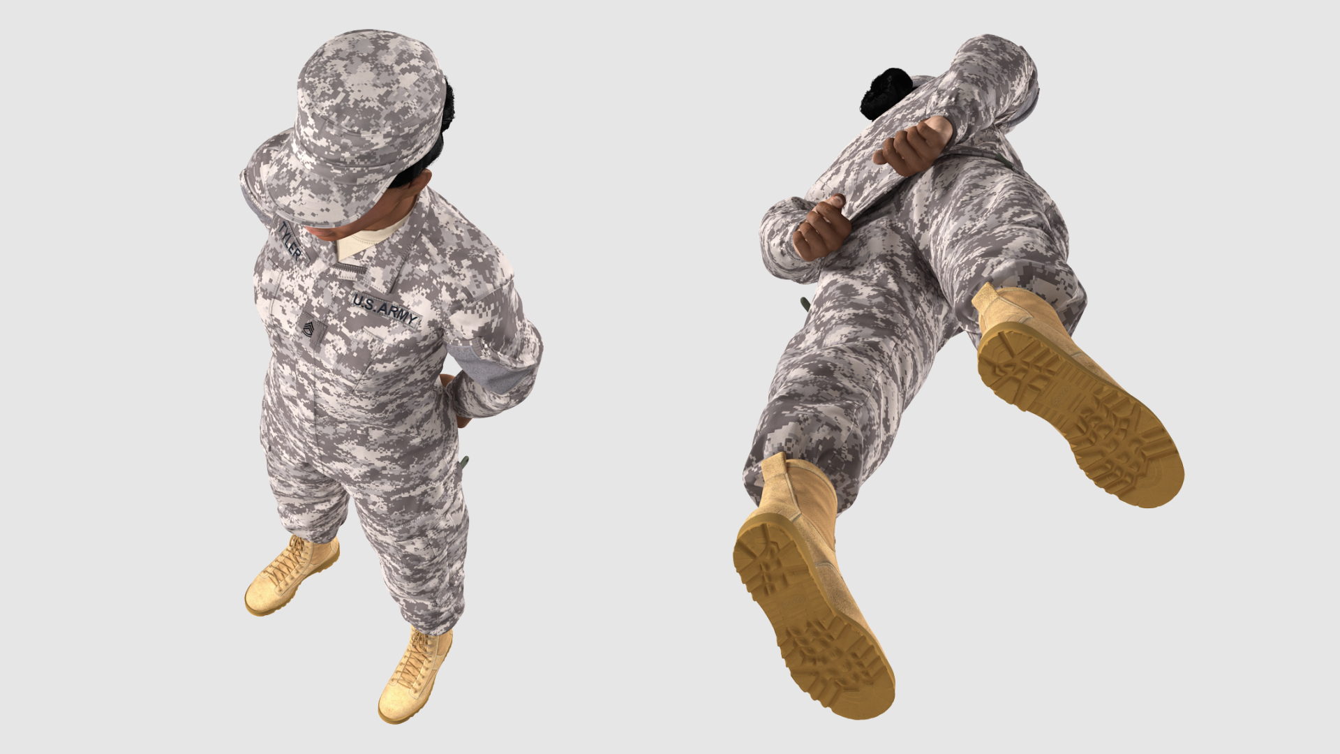 3D Black Female Soldier Military ACU Standing Pose Fur