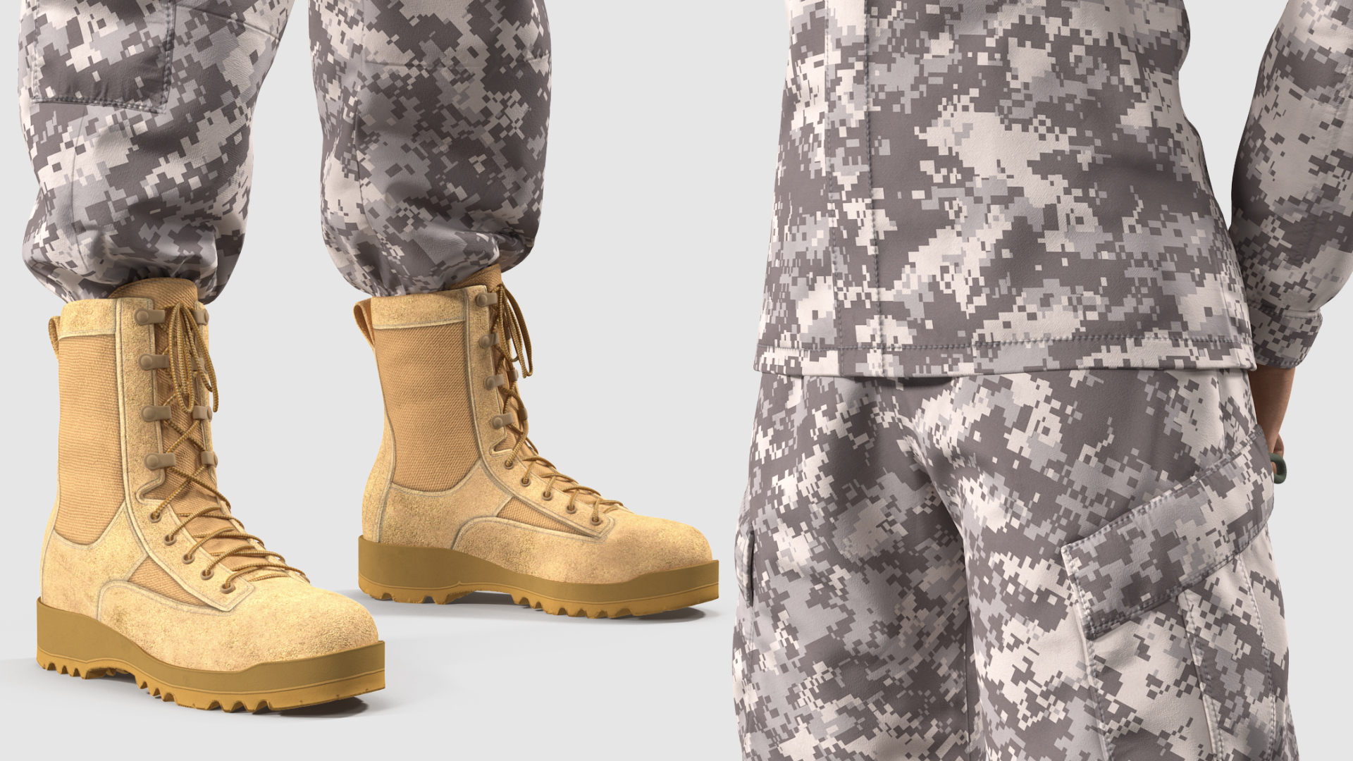 3D Black Female Soldier Military ACU Standing Pose Fur