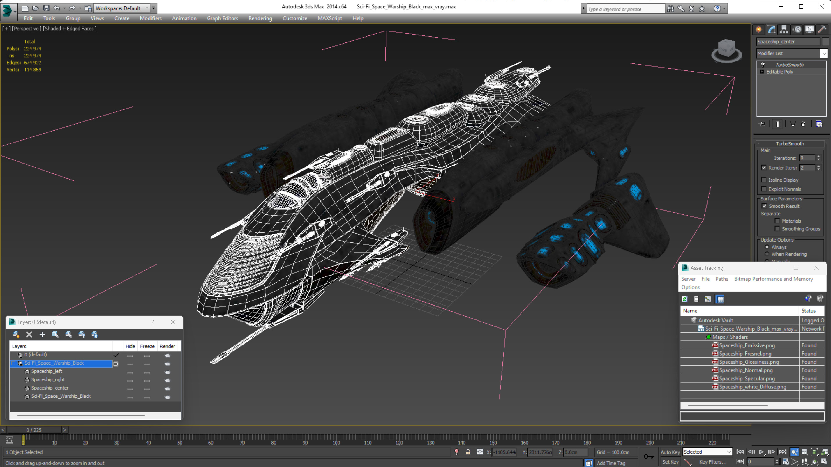 3D Sci-Fi Space Warship Black