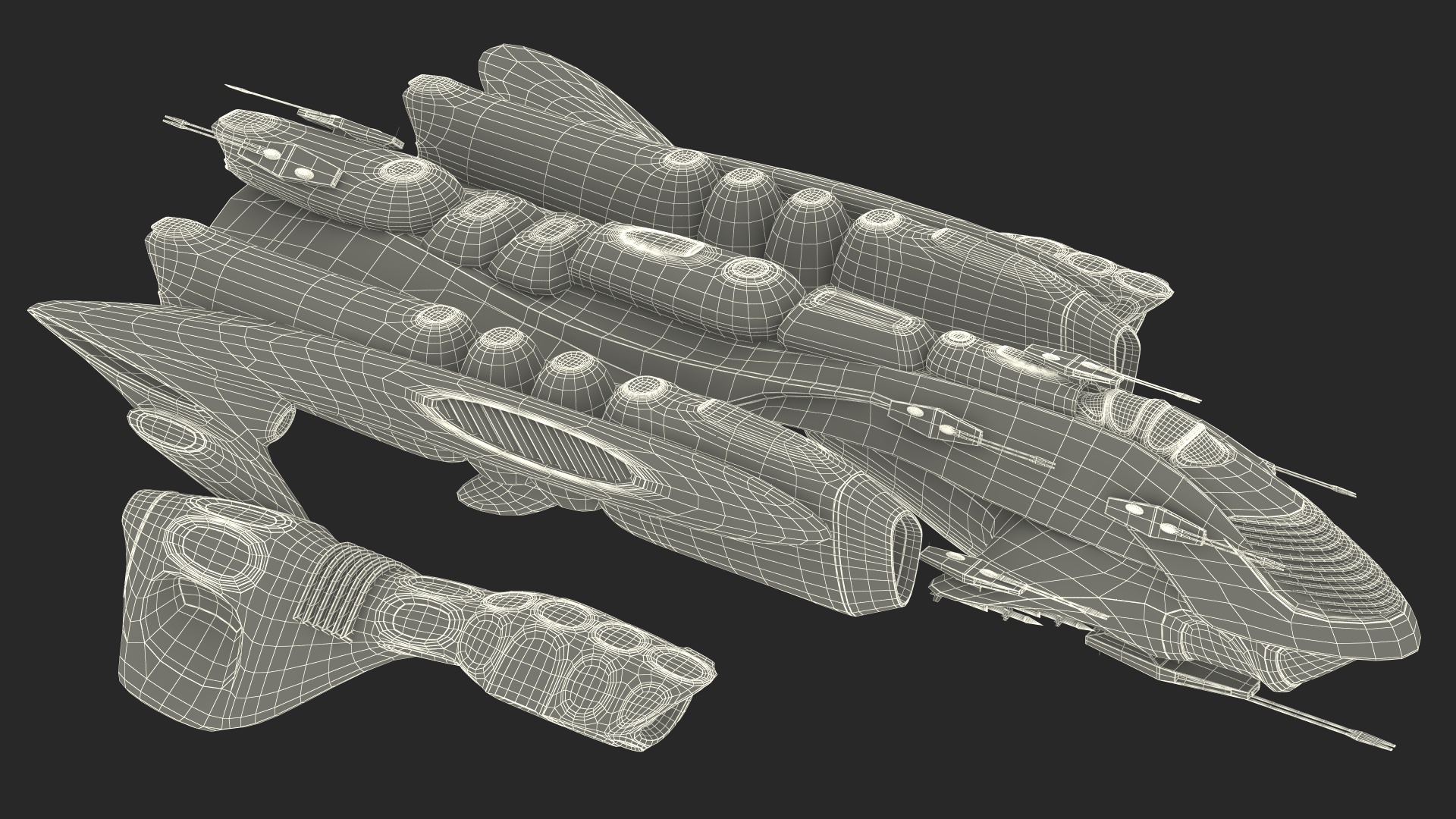 3D Sci-Fi Space Warship Black