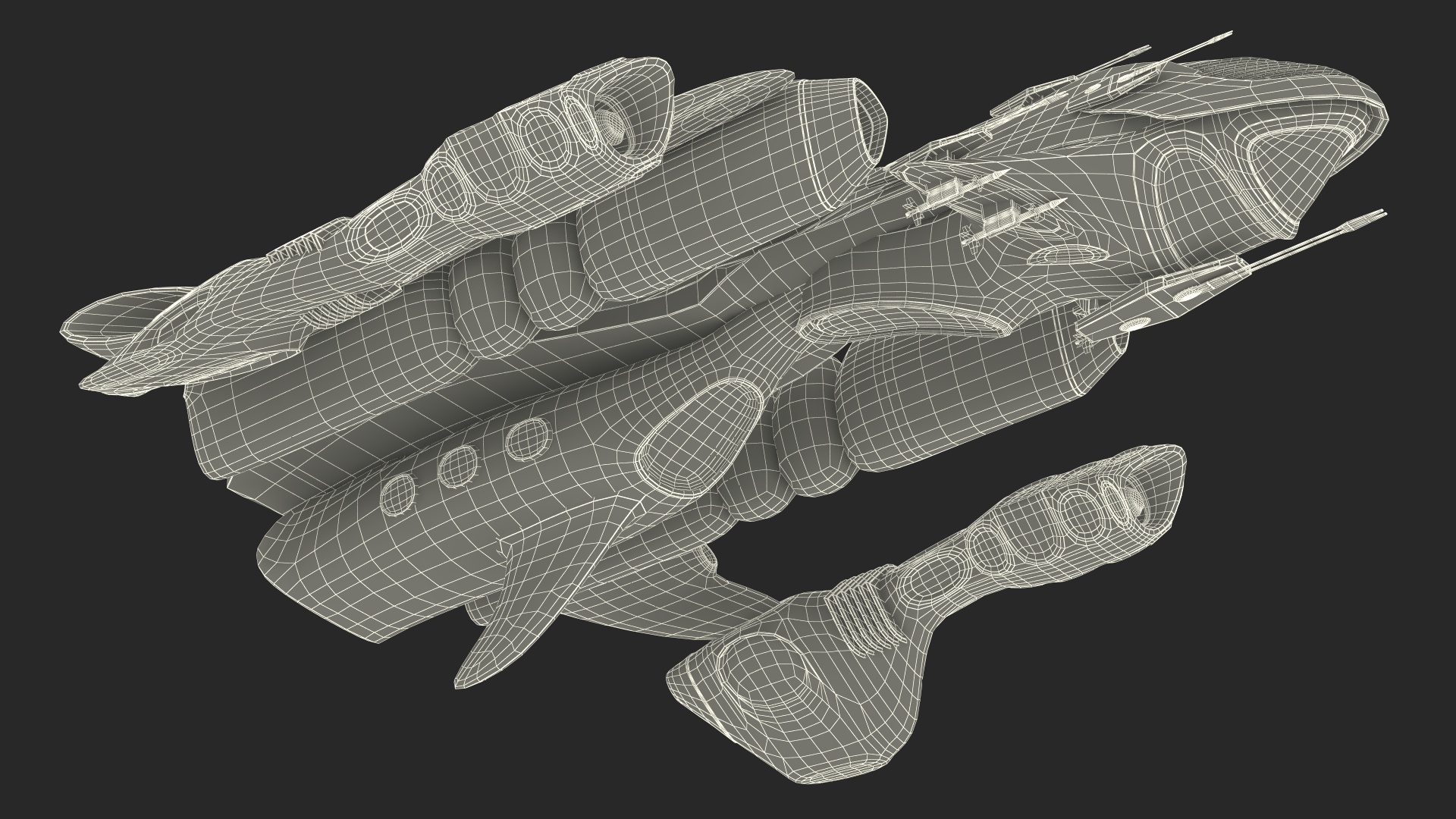 3D Sci-Fi Space Warship Black