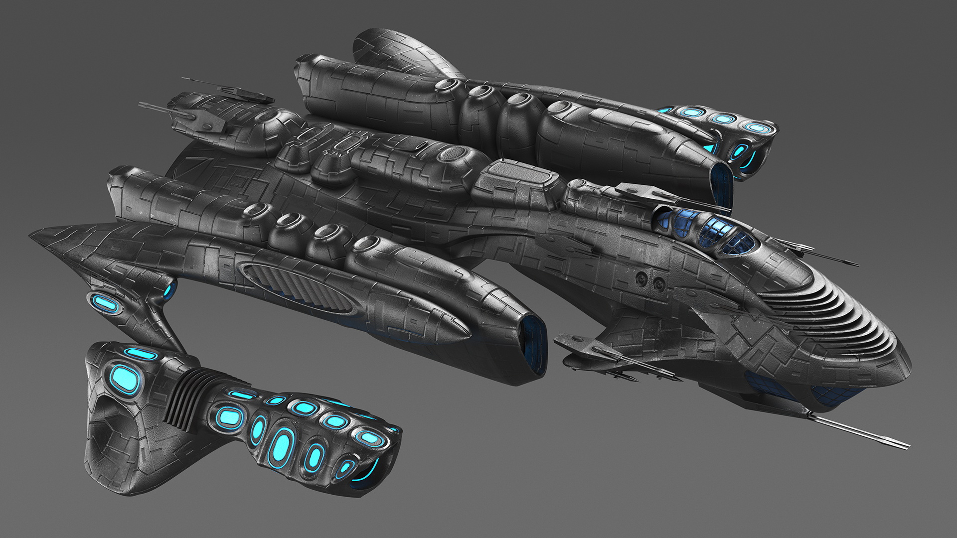 3D Sci-Fi Space Warship Black