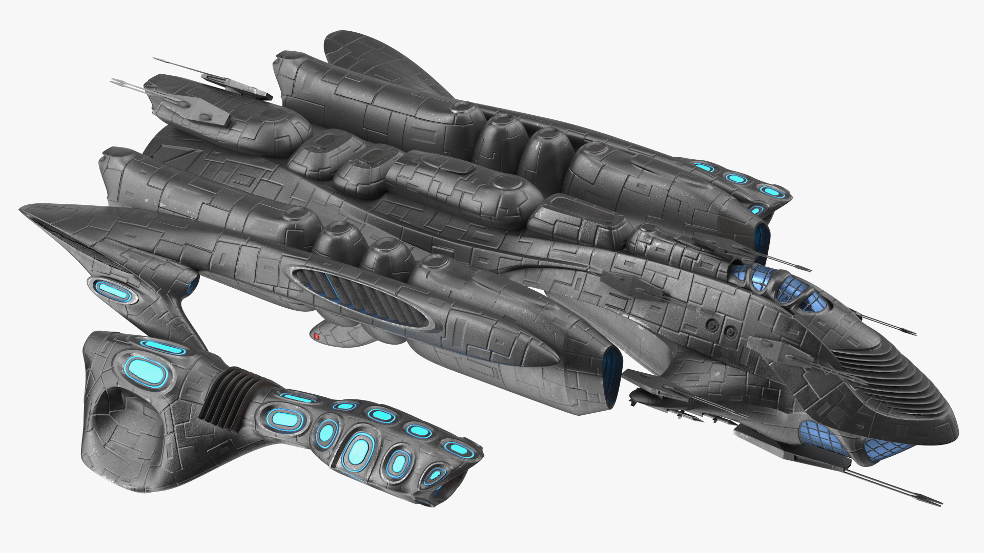 3D Sci-Fi Space Warship Black