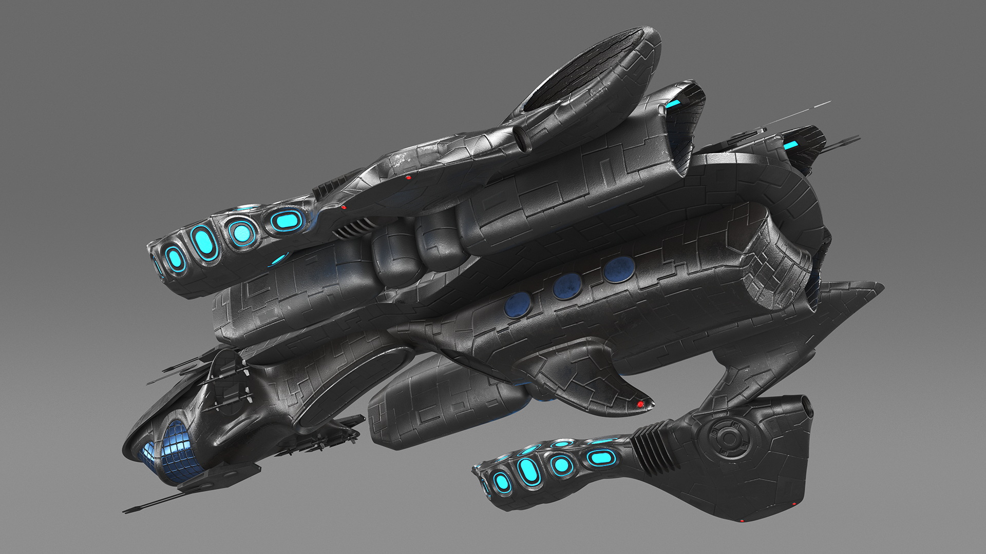 3D Sci-Fi Space Warship Black