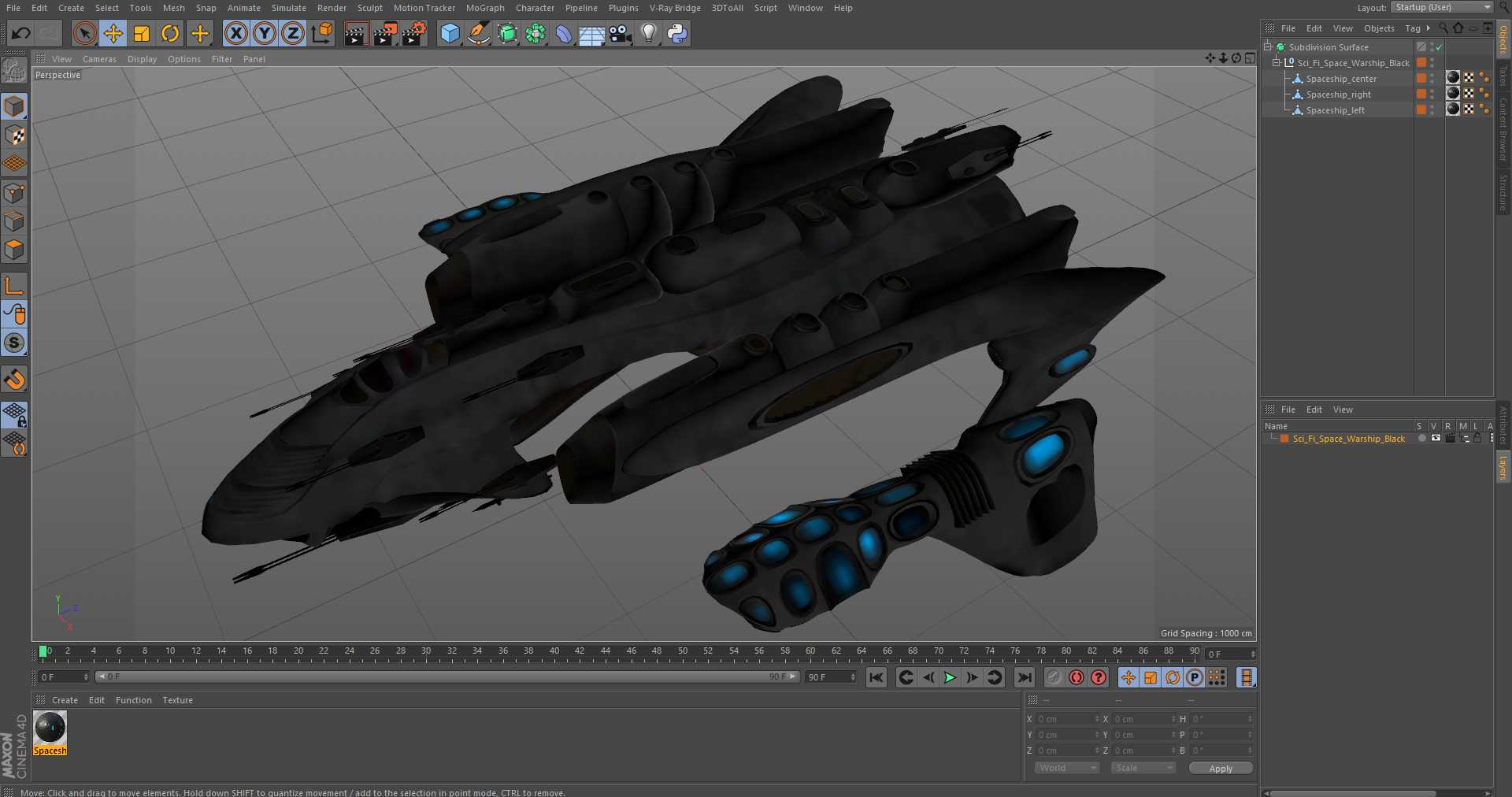 3D Sci-Fi Space Warship Black